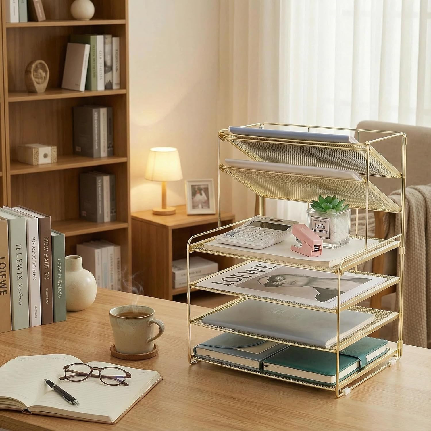 6 Tier Desk Organizer Letter Tray Desktop File Organizer Gold