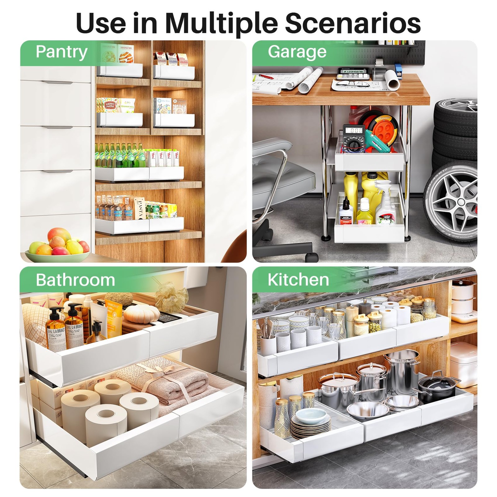Pull out Cabinet Organizer, Wider 21″D×14″-24″W(2 Pack), White