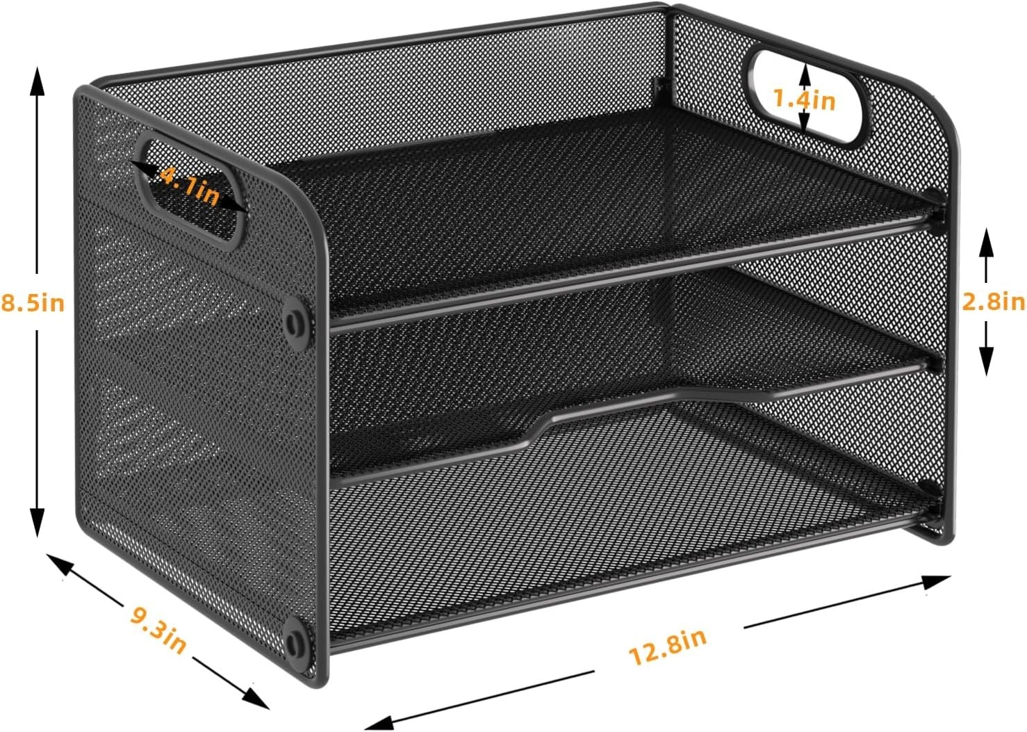 Letter Tray Paper Organizer Mesh Desk Storage with Handle 3 Tier Black