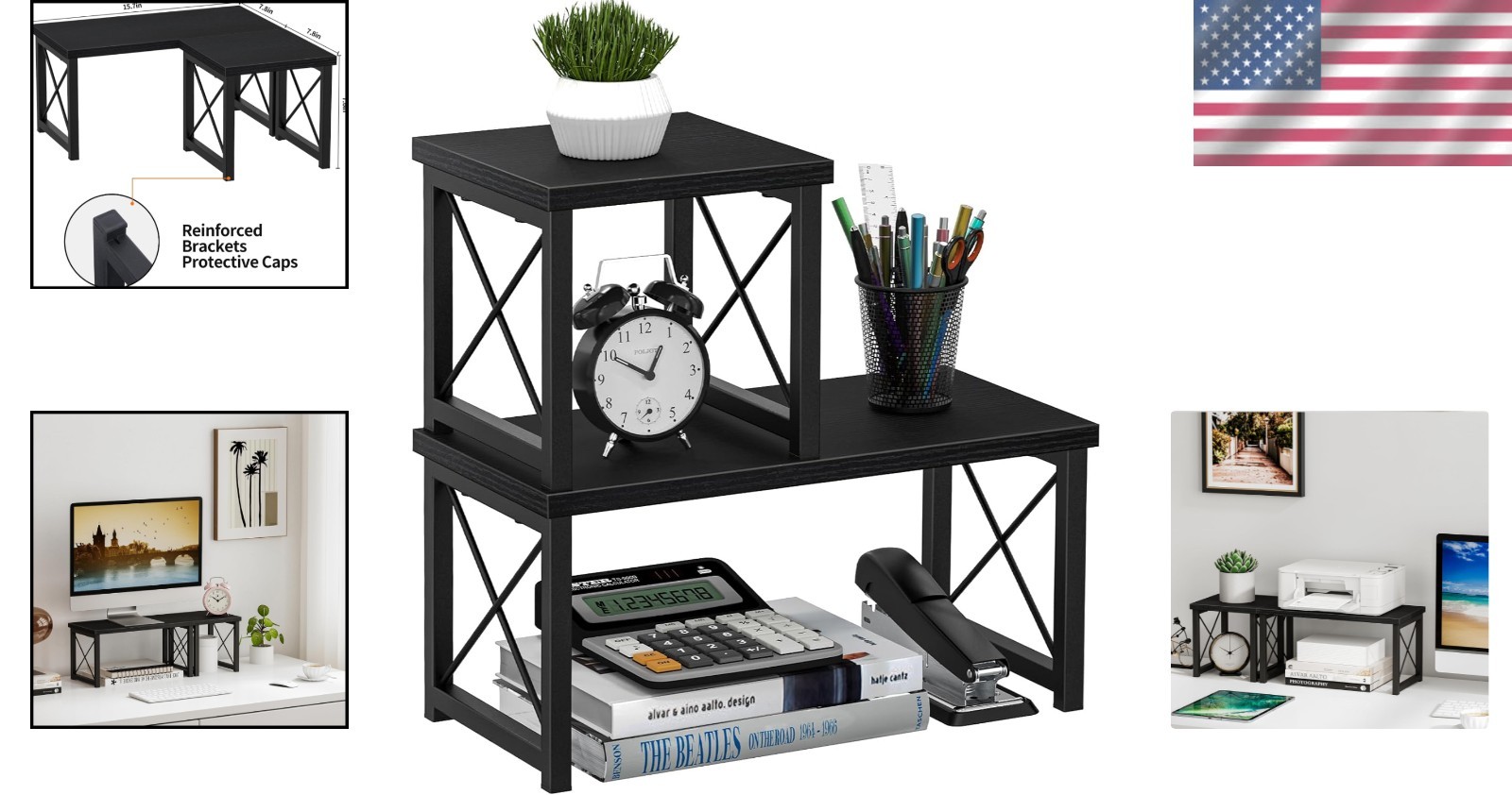 Freestanding Rustic Desk Shelf – Versatile 2 Tier Organizer for All Spaces