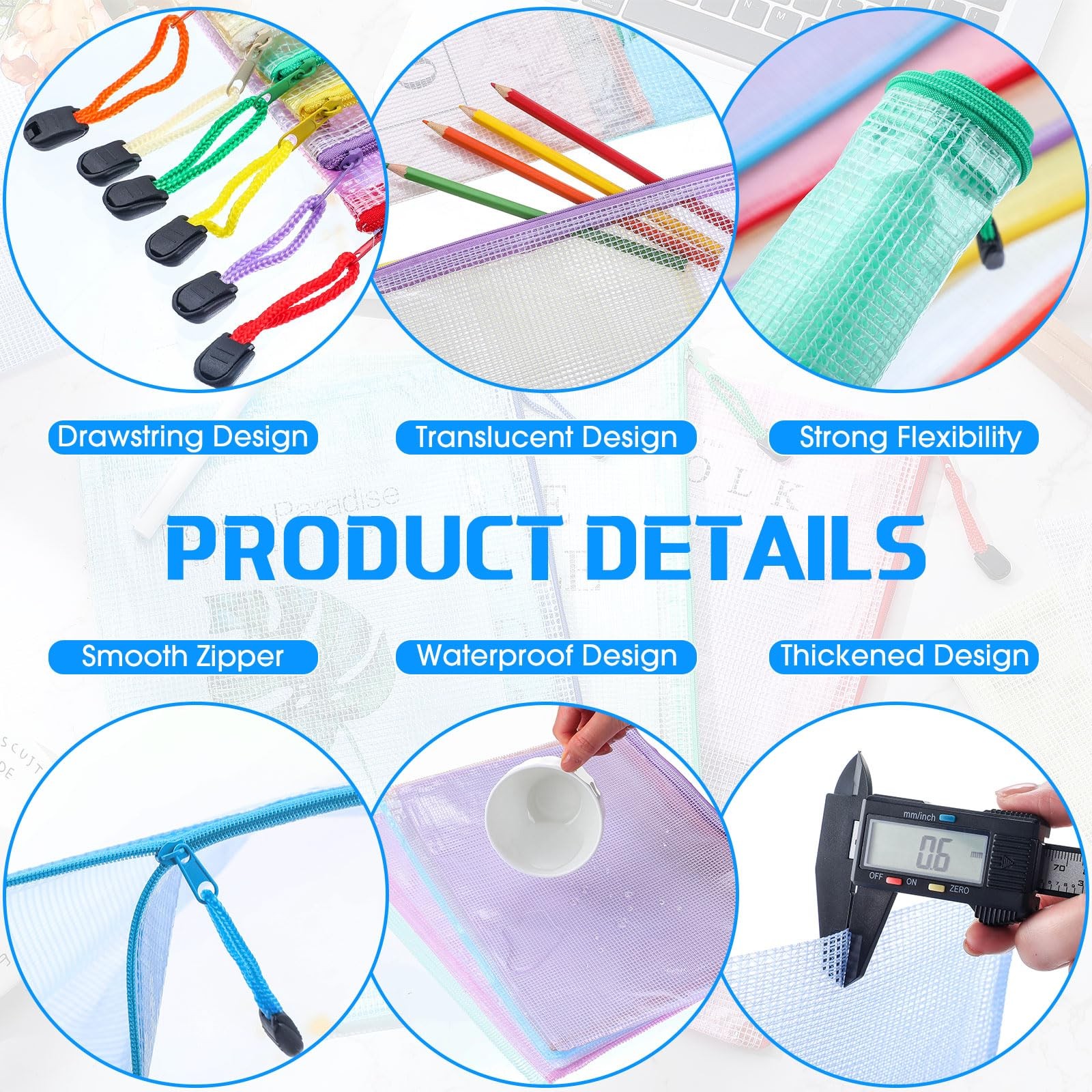 200 Pcs A4 Mesh Zipper Pouch Bulk Waterproof Mesh Zipper Organizer Plastic Fi…
