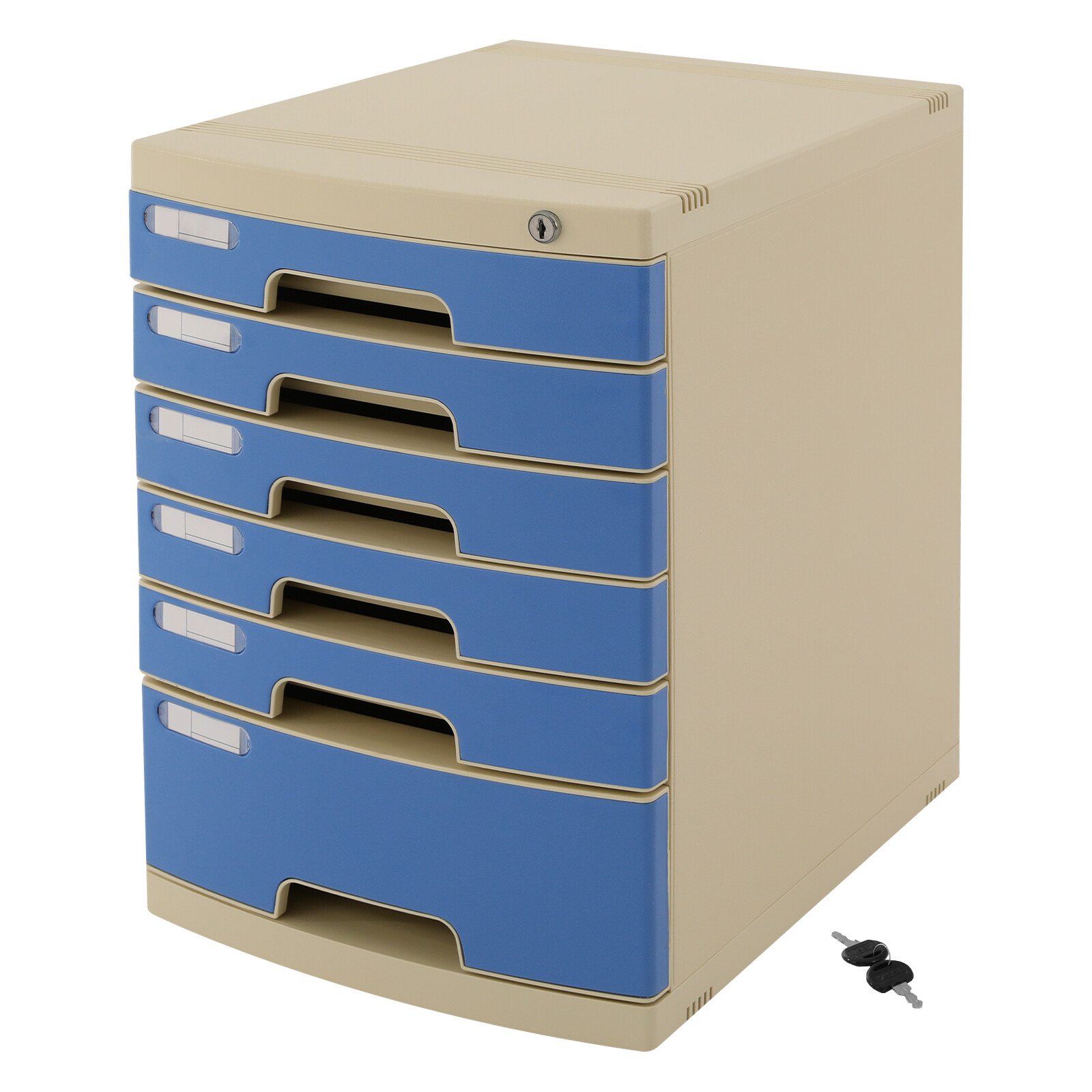 Modern Blue 6-Tier Plastic Desk Organizer with Lockable Drawers