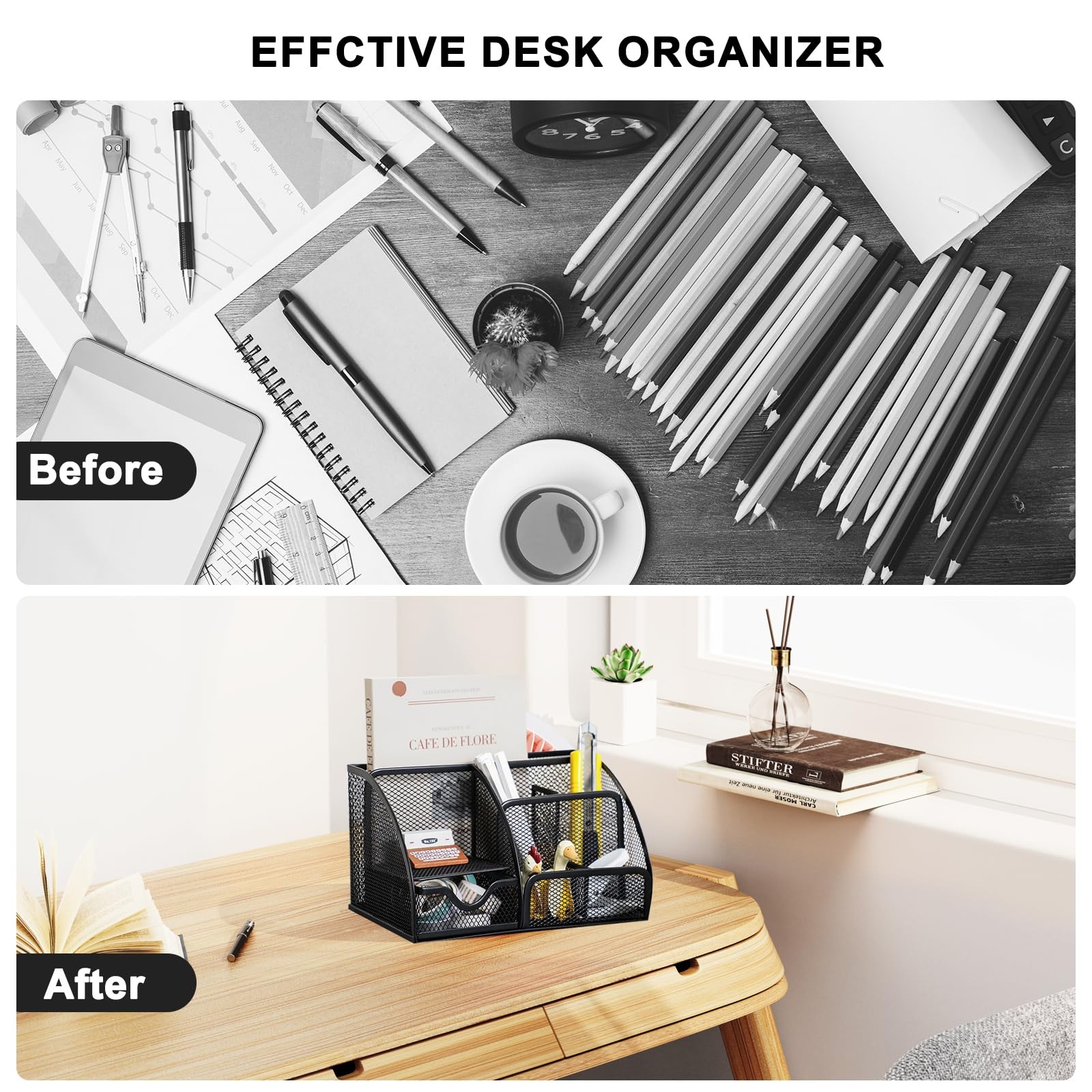 Mesh Desk Organizer, Desktop Organizer with Drawer, Office Supplies Multi-Functi