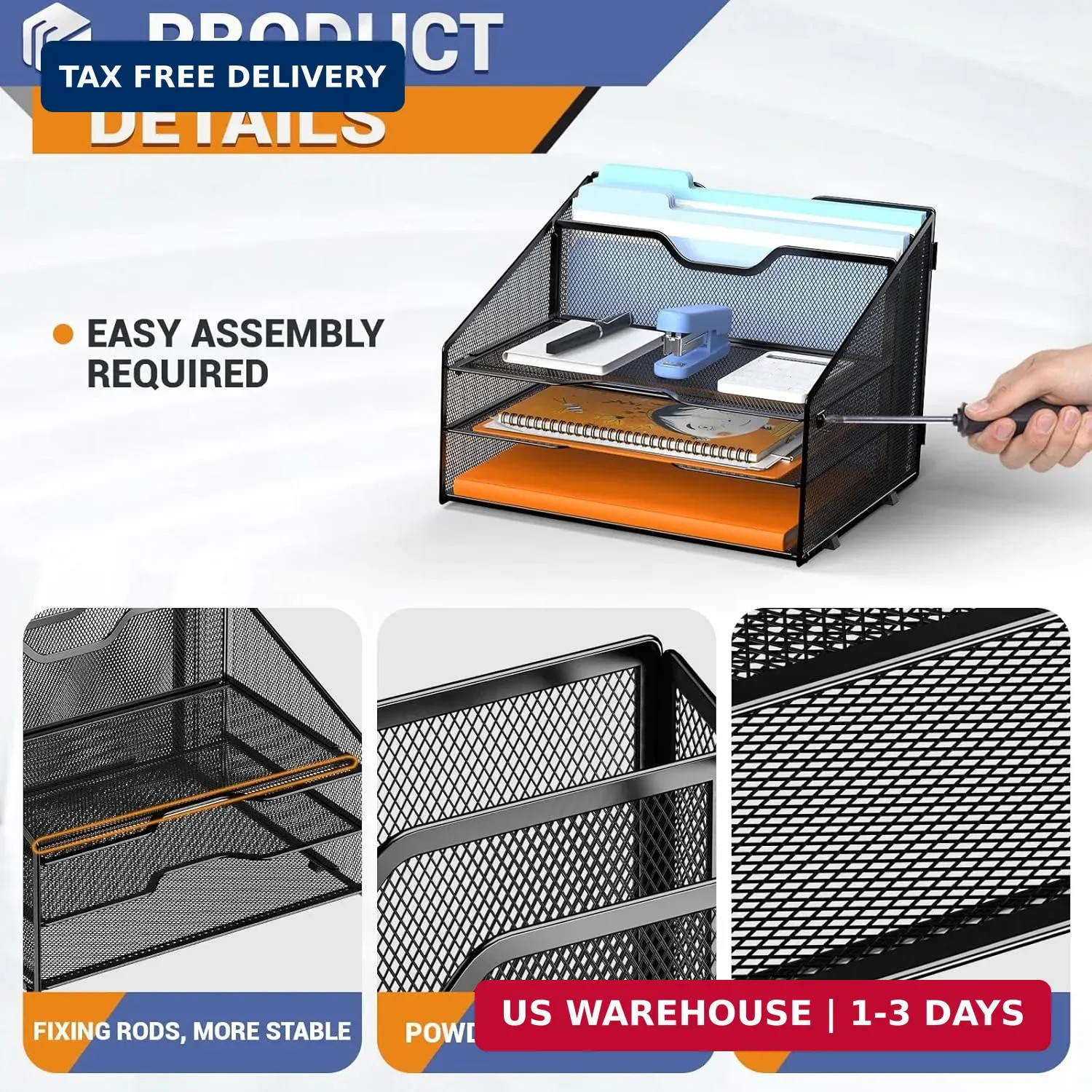 GAWERK Letter Tray Organizer, Mesh Desk File Organizer with 3 Paper Trays and 2