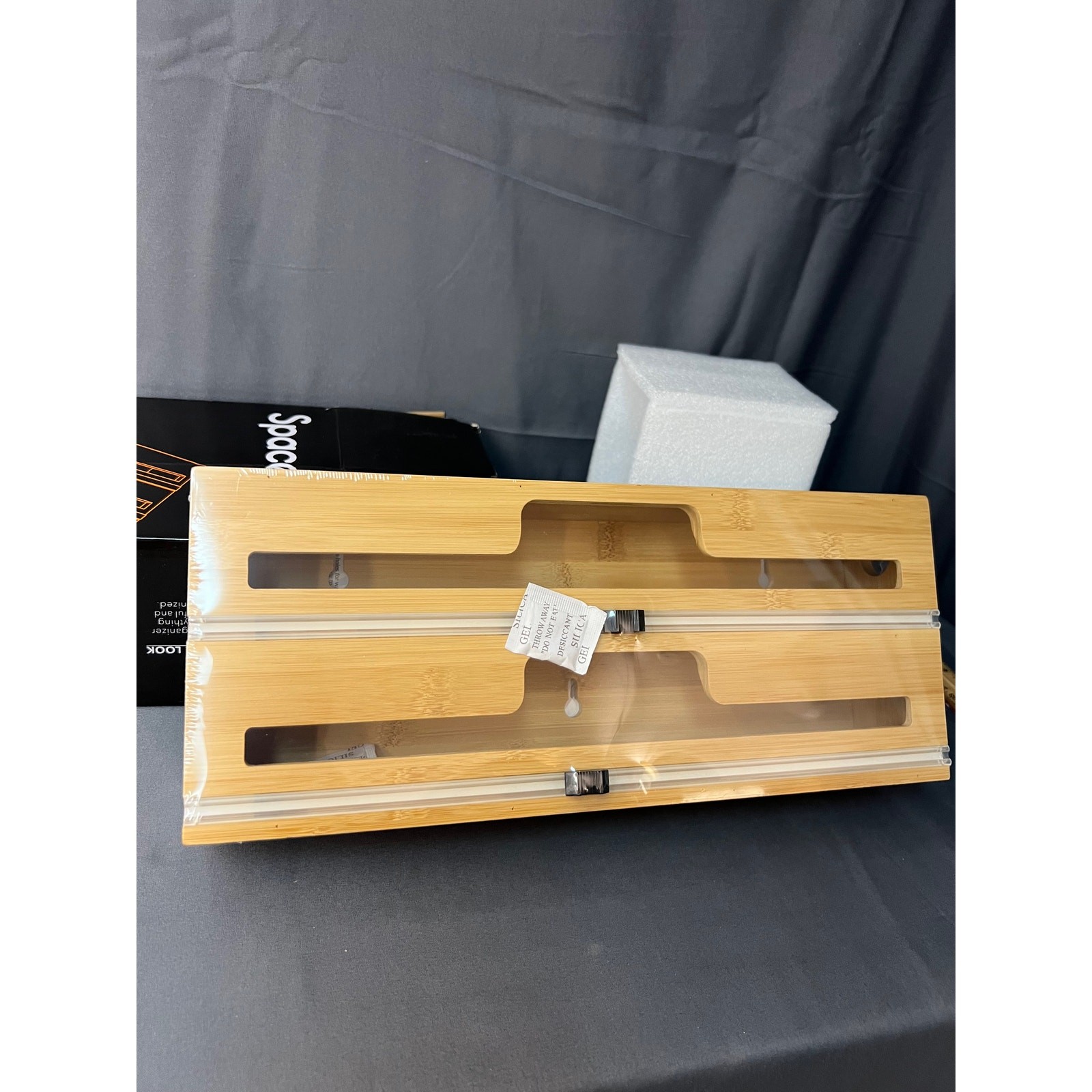 SpaceAid Bamboo Wrap Organizer 2-in-1 Dispenser with Labels Brown New