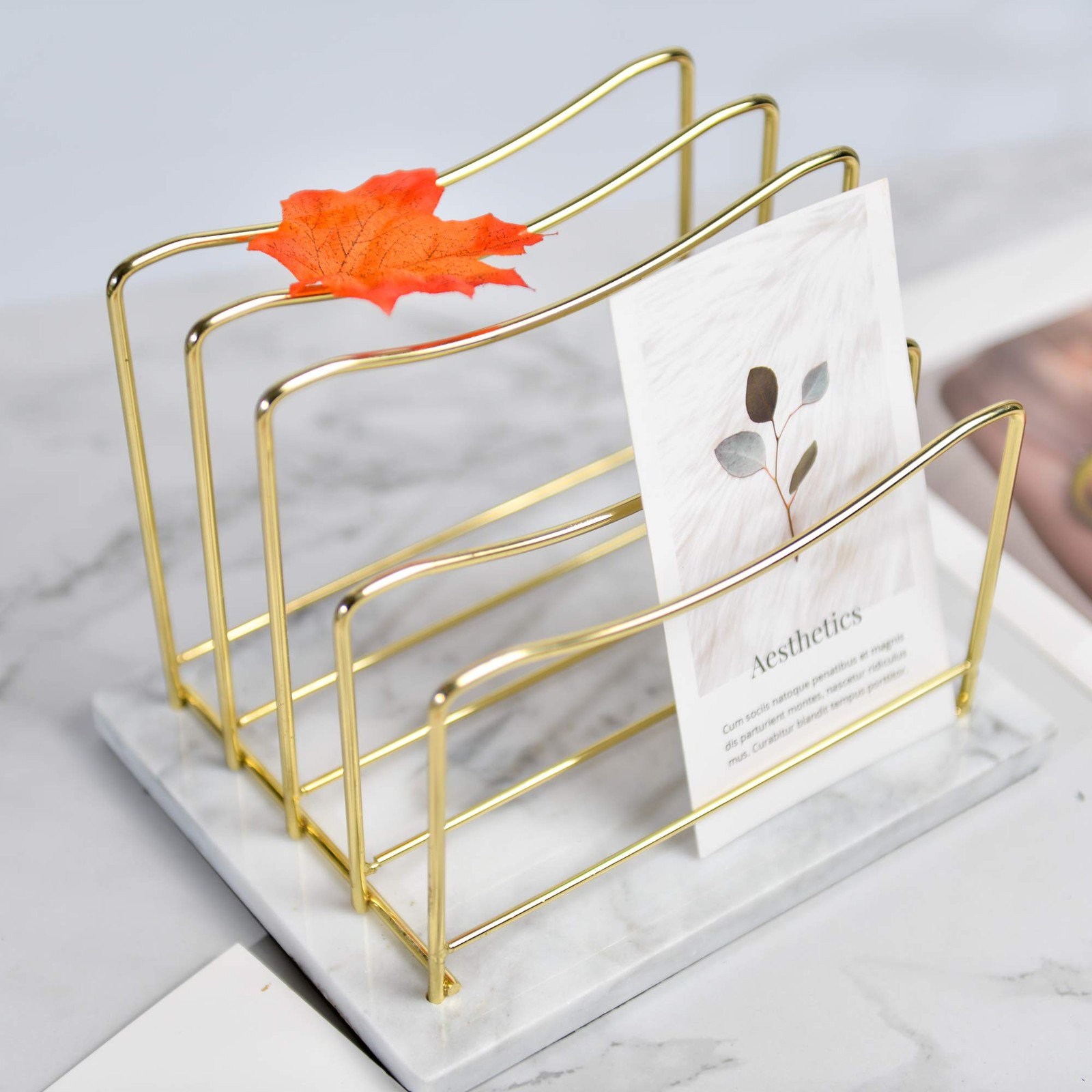 Real Marble File Holder – 7.9″ x 6.1″ x 6.3″ – Modern Mail Organizer – Elegant