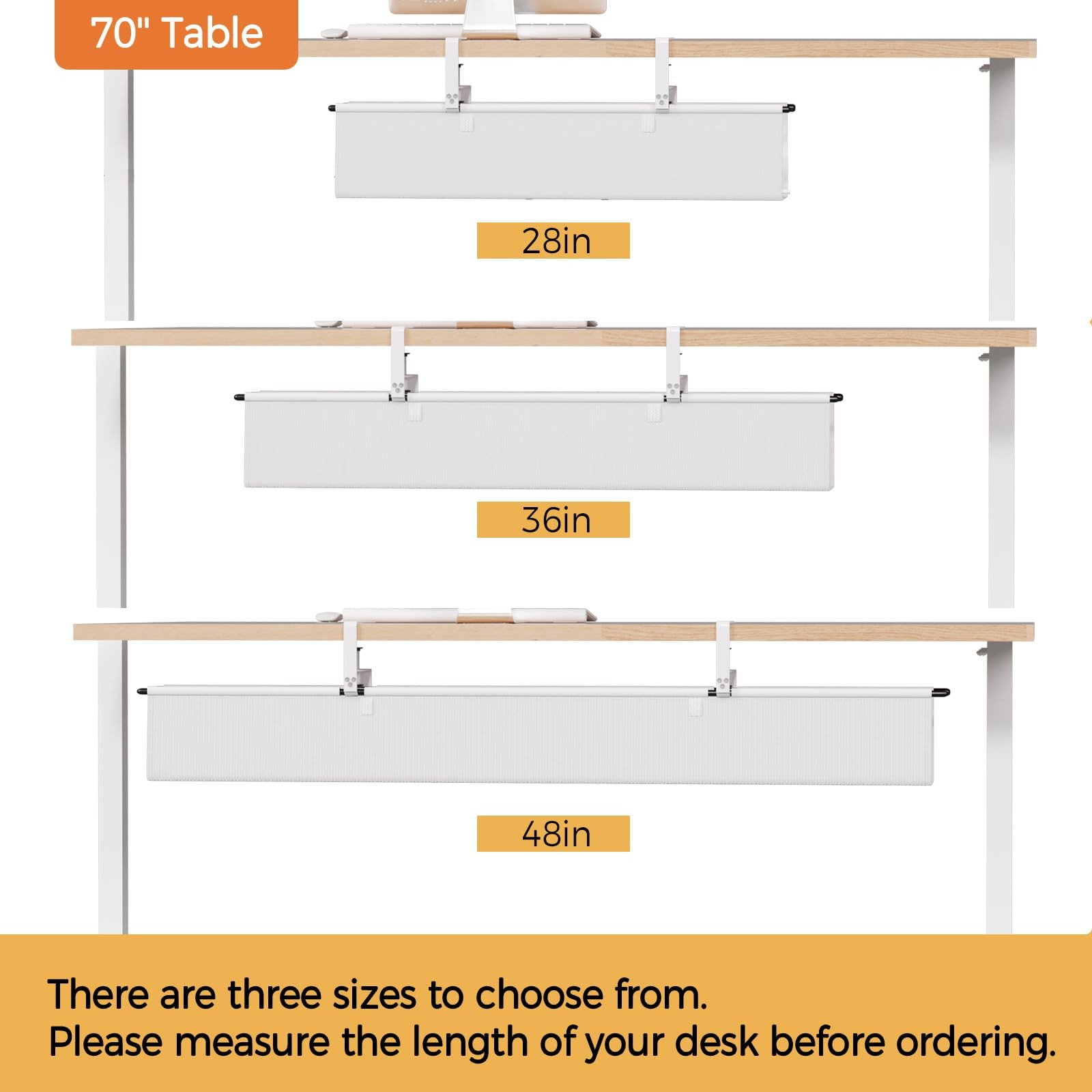 Under Desk Cable Management Tray – 28″ Cord Organizer for 28” L, White