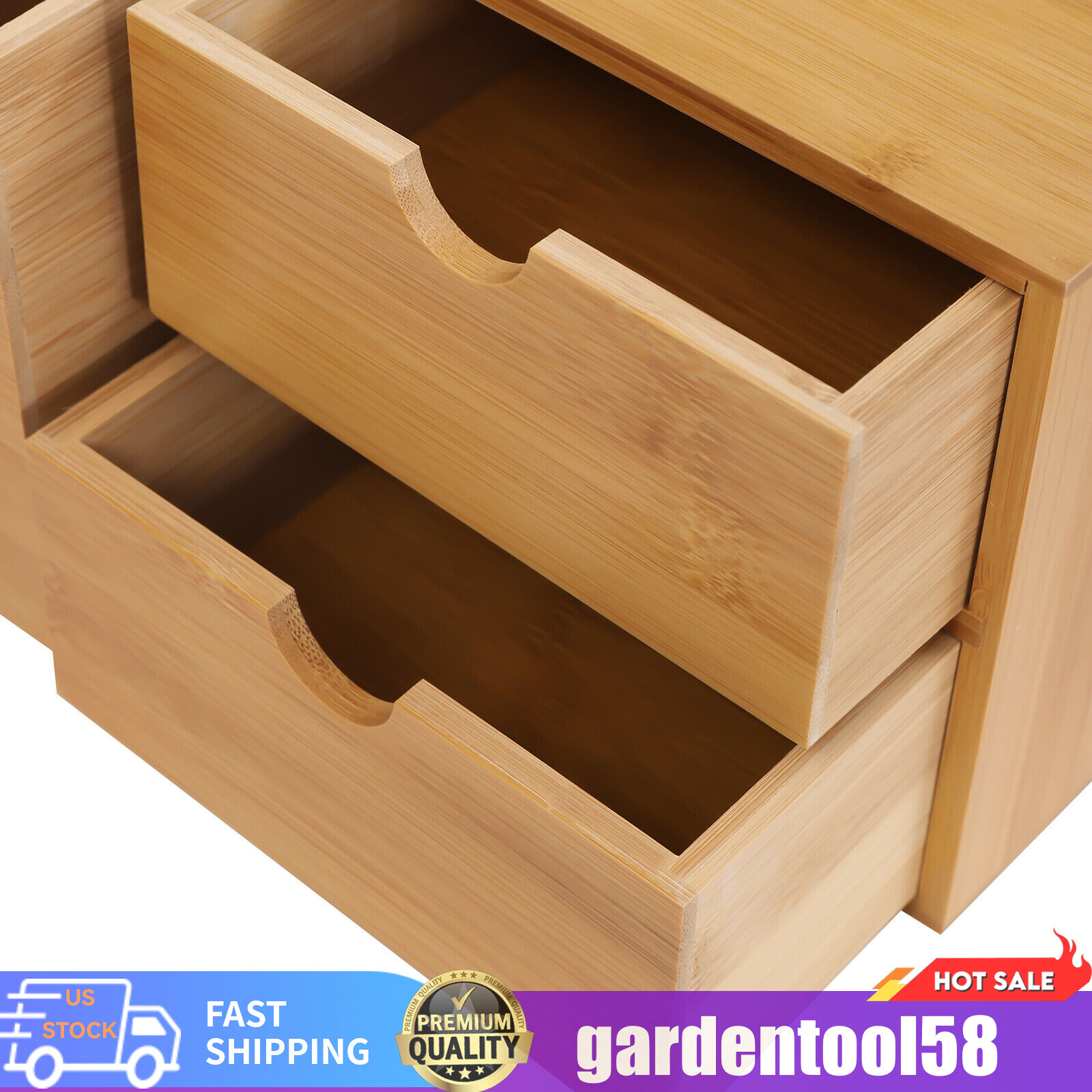 Desk Organizer Drawers Office Desktop Storage Bamboo Box Storage Recess Handle