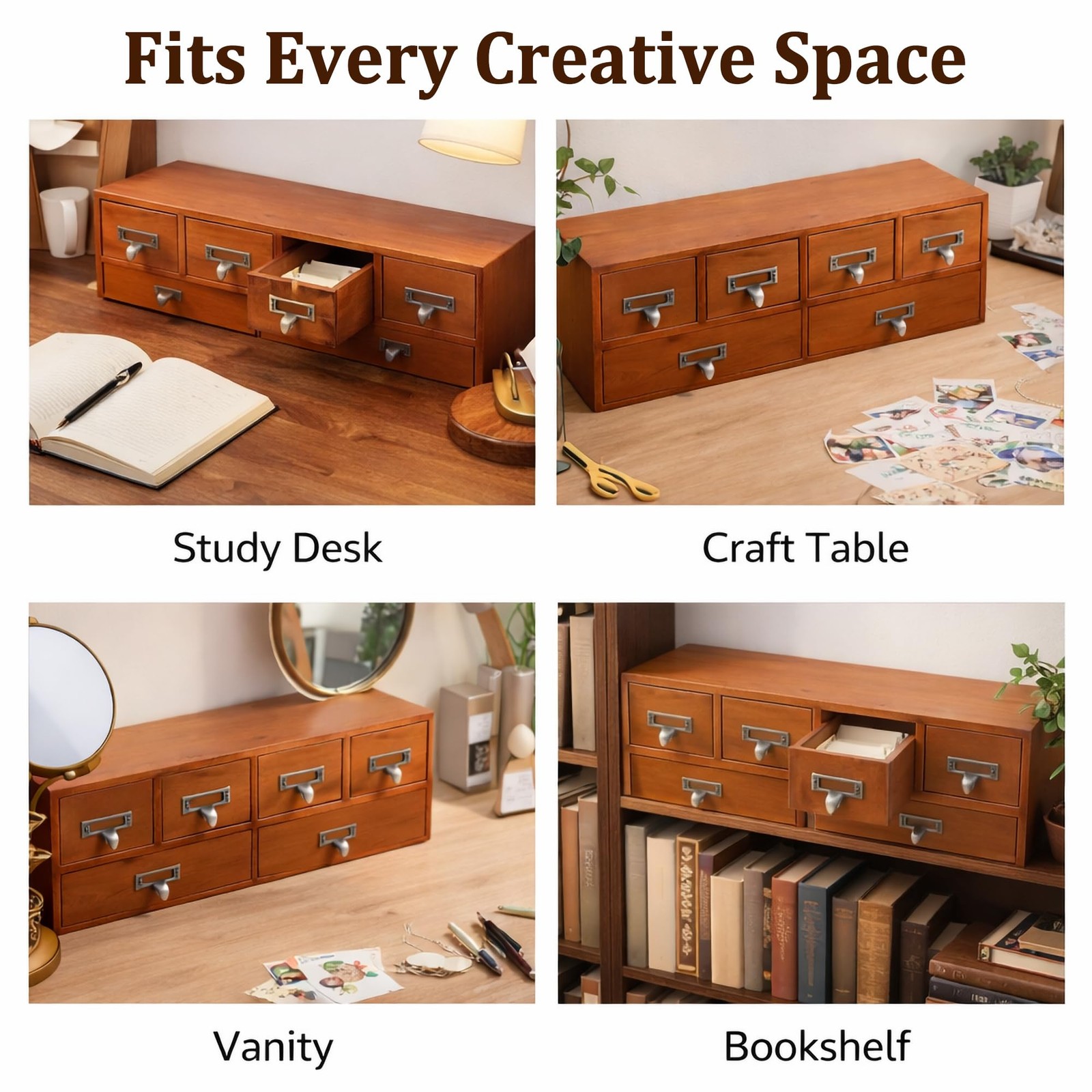 6 Drawer Vintage Apothecary Desk Organizer, Wooden Card Catalog Storage Brown