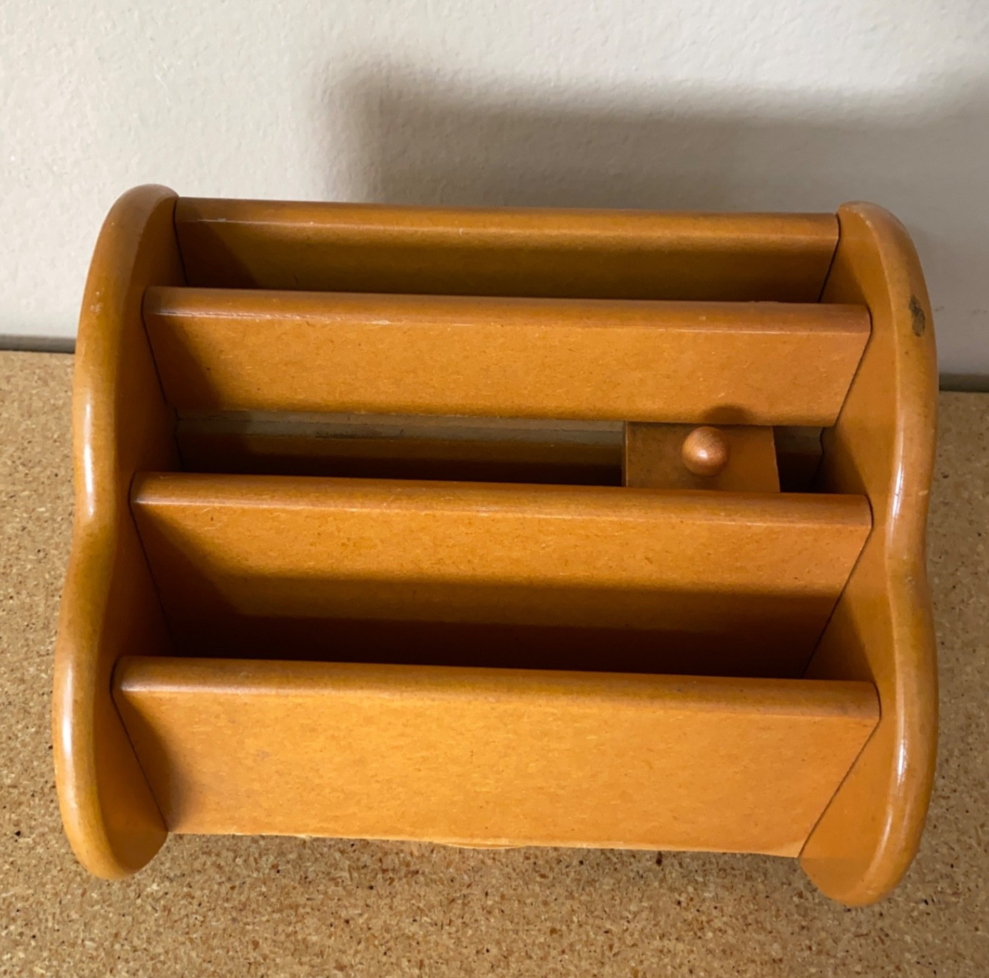 VTG MCM Oak Wood Desk 360 Swivel Divided Organizer One w Slide 6” X 7.25”
