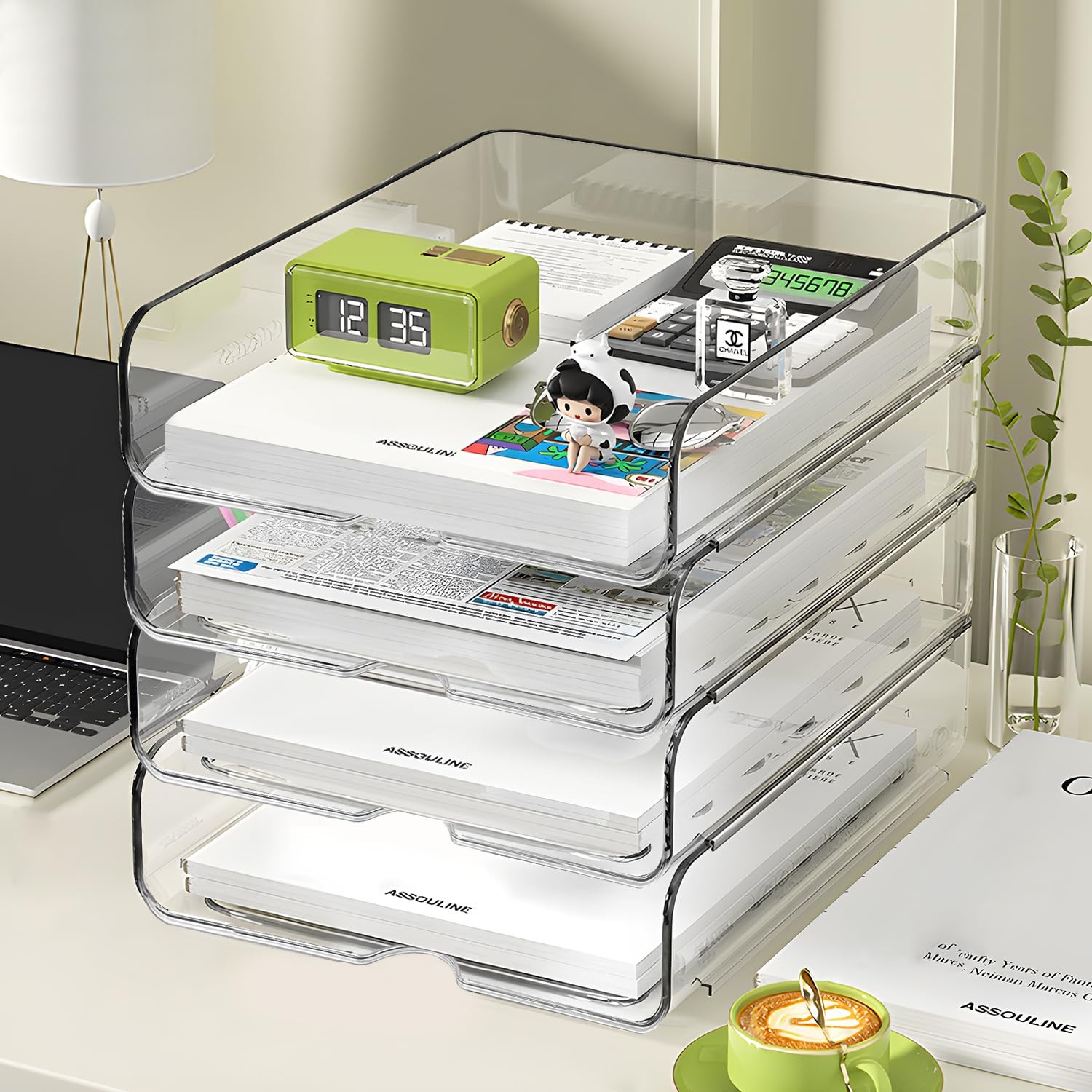4-Tier Organizer for Desk, Stackable Desk Organizer Tray, Ideal for Office Su…
