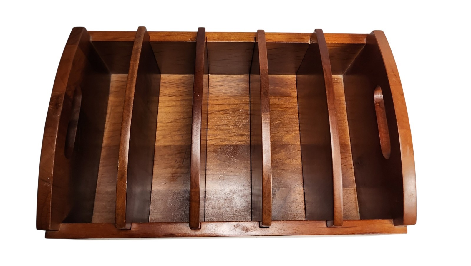 Vintage Wooden Desktop file Organizer Mail Sorter 5 Compartments 4 Removables