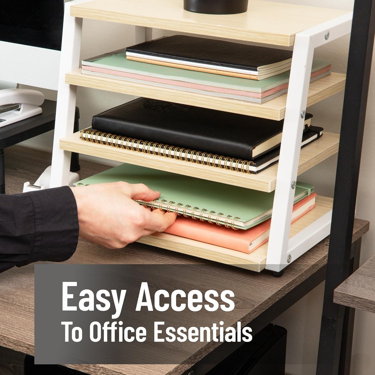 4-Tier Desk Organizer, File Storage, Documents, Office, Metal, MDF, 14.5″ L x…