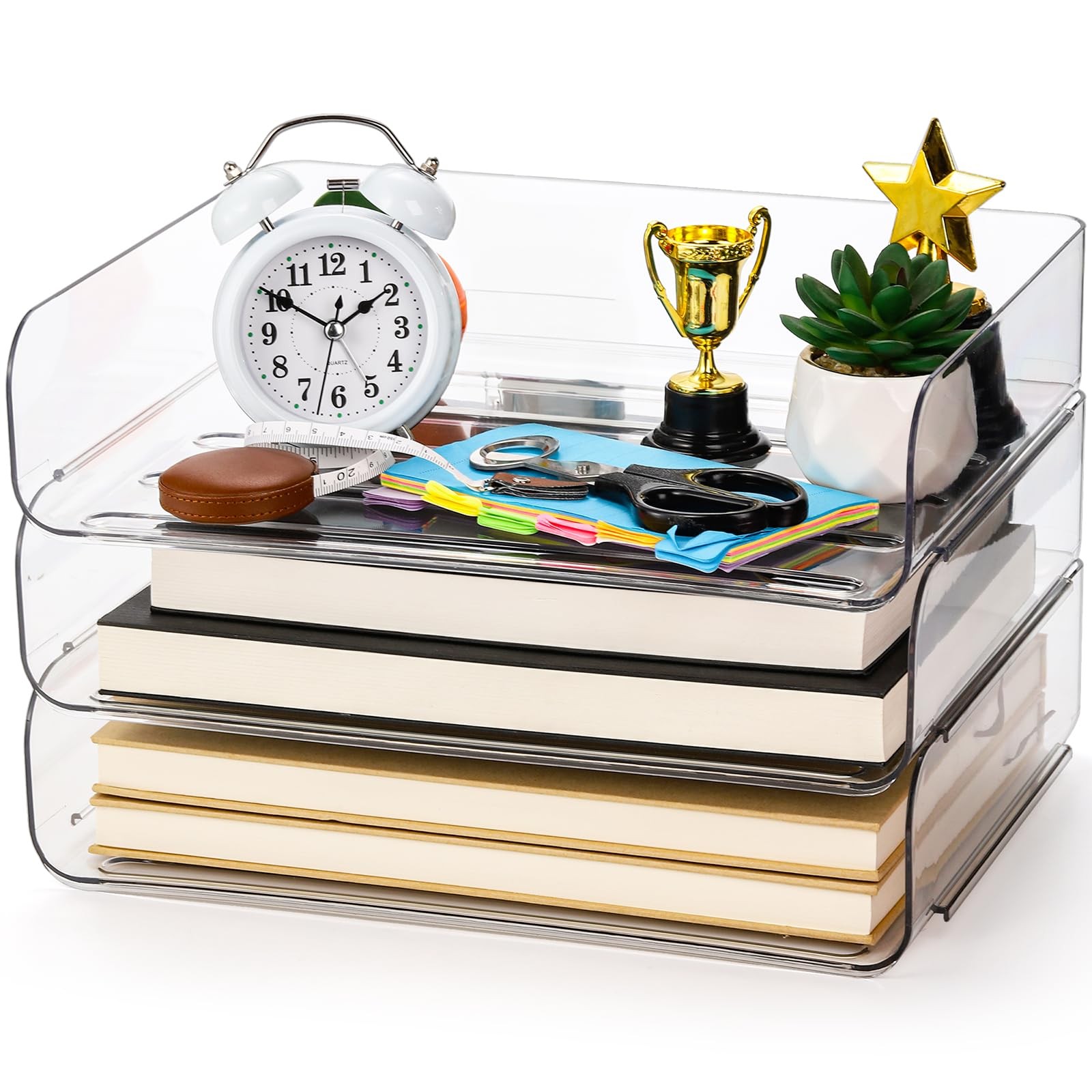 3 PCS Clear PET Stackable Paper Trays Desk Letter File Organizer A4 Paper