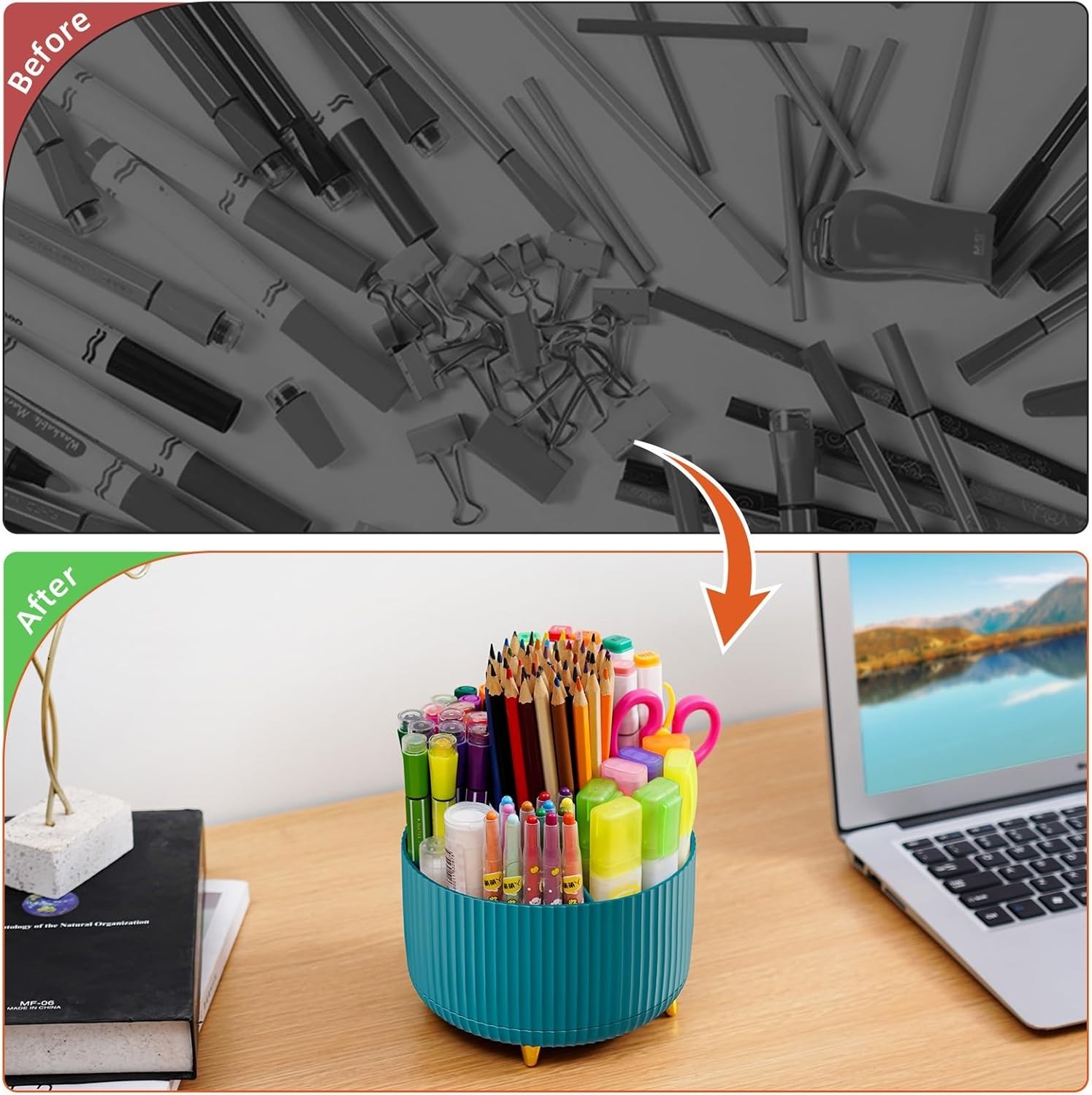 Versatile Green Desk Organizer with Smooth 360 Rotation – 5 Compartment Caddy