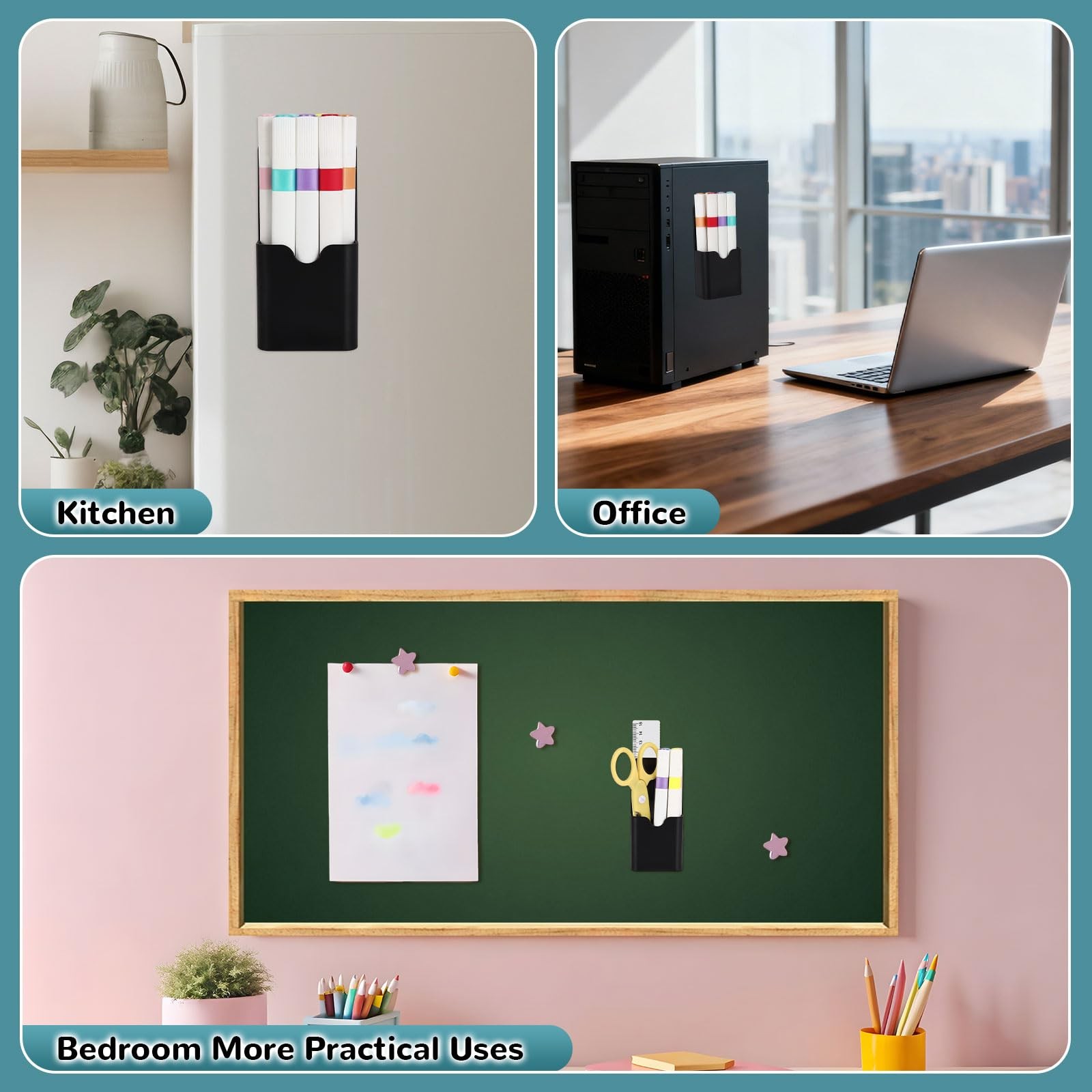 EMUTOL Plastic Magnetic Pen Holder, 2Pcs Dry Erase Marker Black