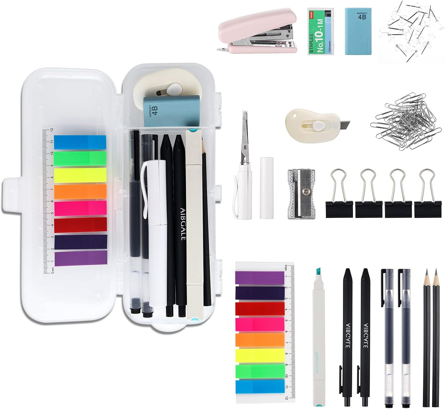 123 Piece Office Supply Kit with Desk Organizer Stapler Clips Pins Highlighters