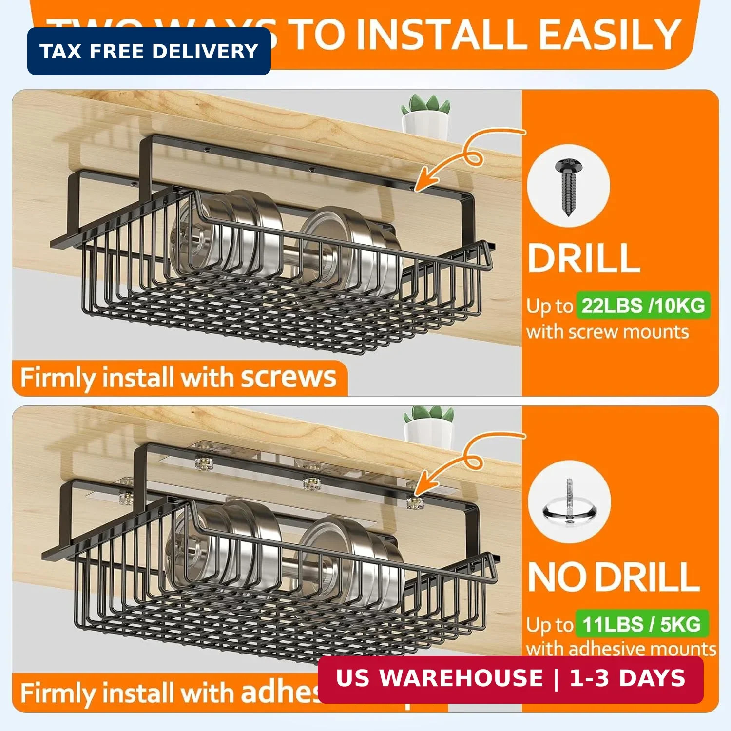 ENONCI Under Desk Drawer, Slide Out Design,No Drill Metal Under Desk Cable Manag