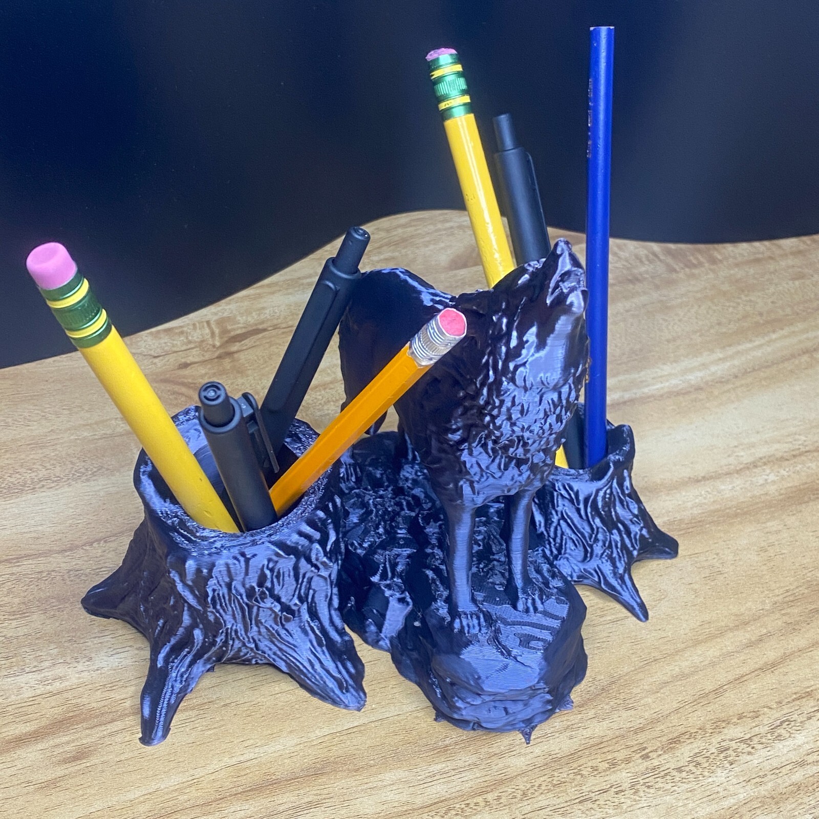 Black Wolf Pen & Pencil Holder – Unique Desk Organizer