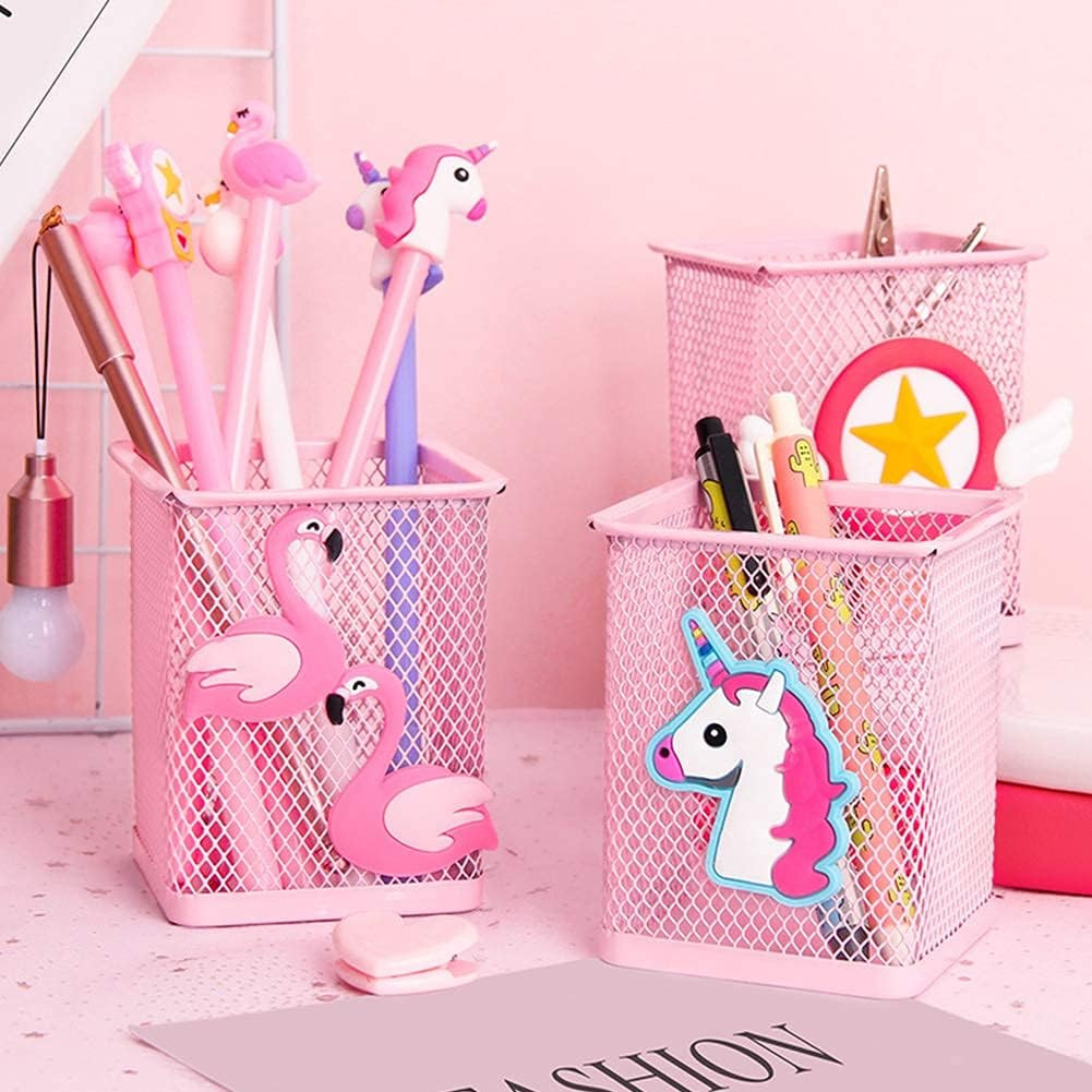2 Pack Metal Cute Pen Pencil Holder Office Home Desk Square Pencil Cup Caddy Box