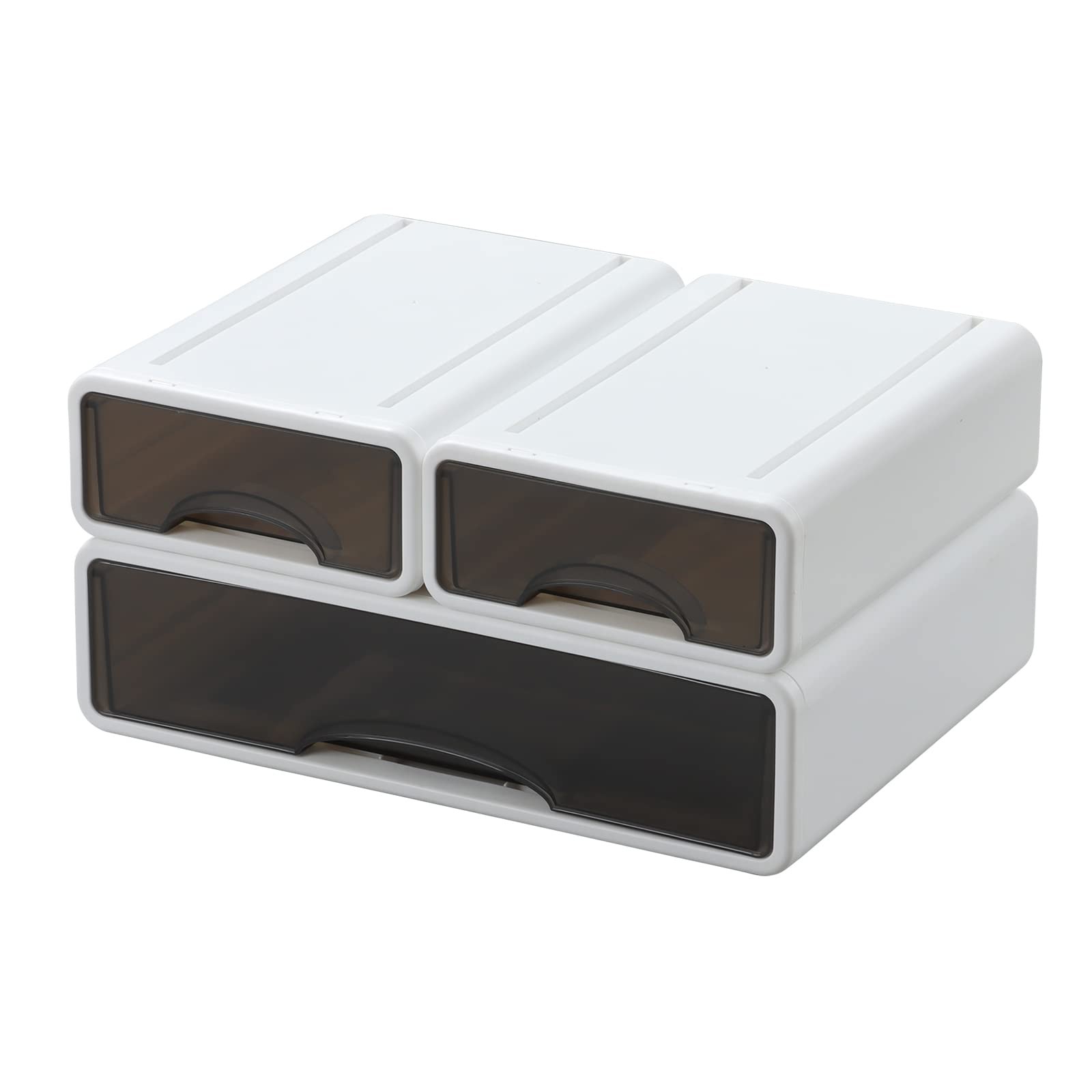 OSteed White Desktop Drawers for Paper, Stackable 3 Mixed Drawers,
