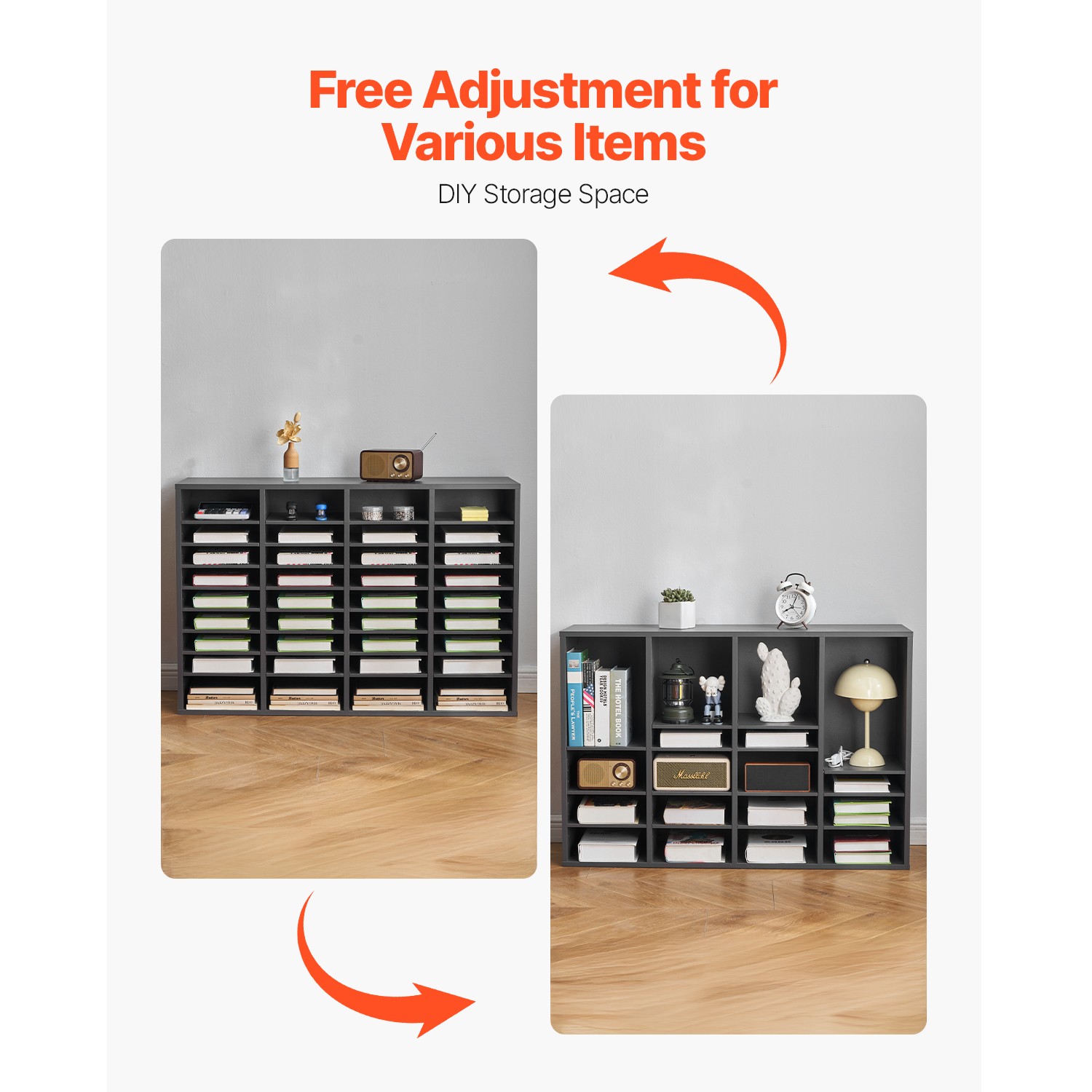 Uimoso Wooden Literature Organizer 36 Compartments with Adjustable Shelves Grey