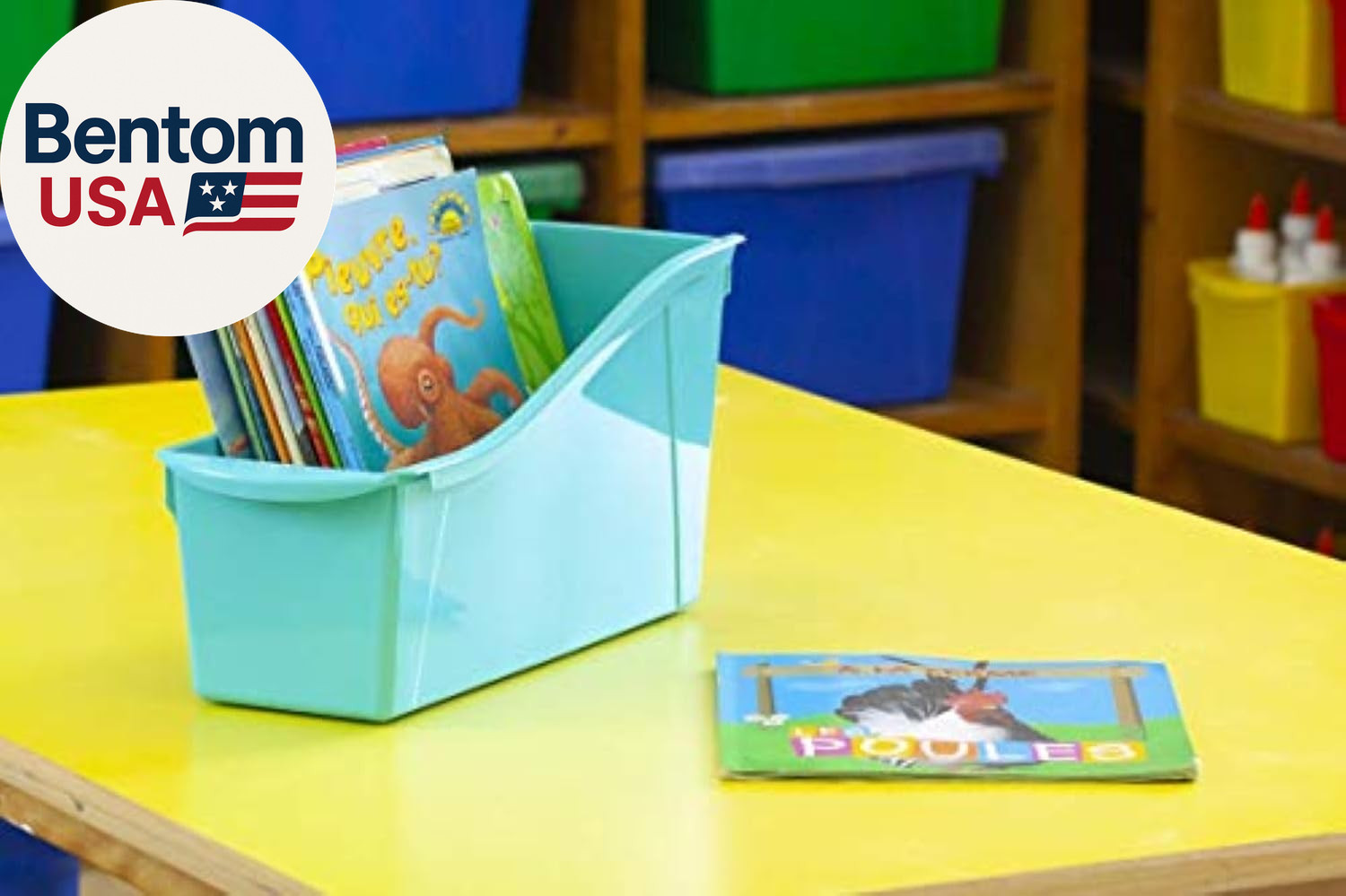 Large Book Bin, Interlocking Plastic Organizer for Home, Office and Classroom, B