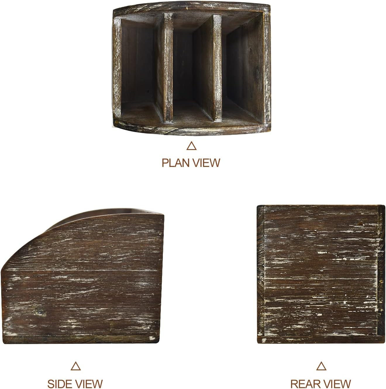 Rustic Brown Wooden Desk Organizer Farmhouse Wood Remote Control Caddy, Vintage