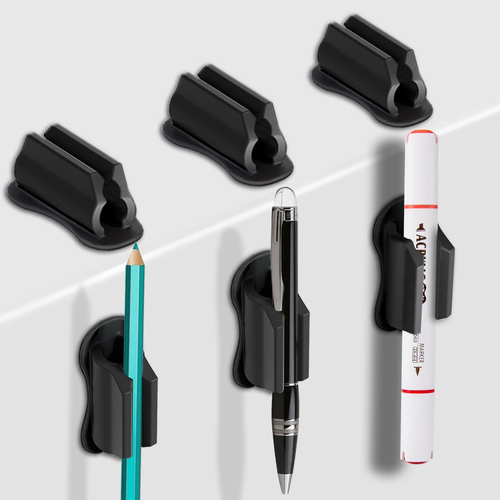Adhesive Pen Holder for Wall Pencil Desk Organizer, 6Pack 6 black