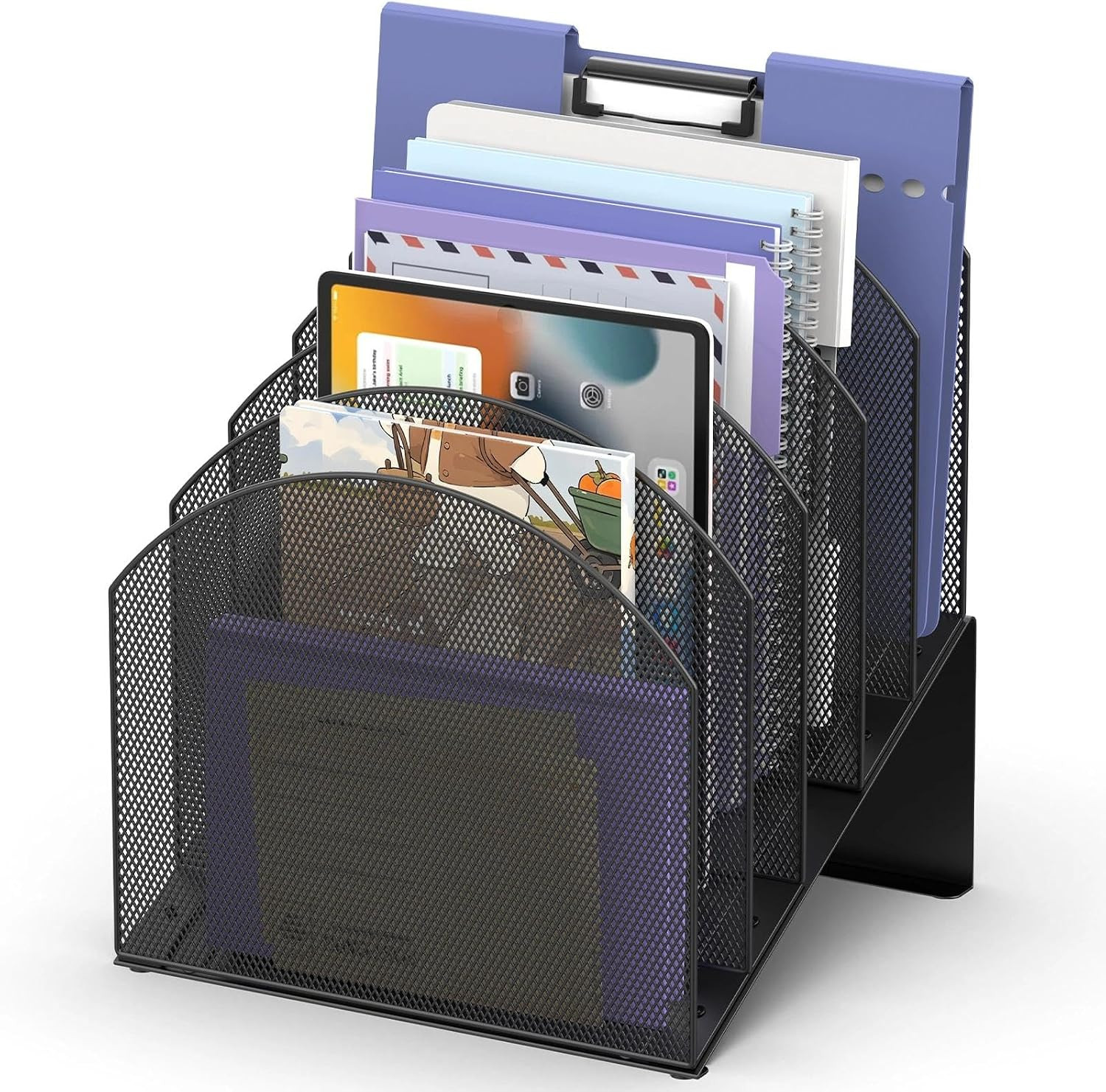 File Organizer for Desk, 5-Section Mesh Mail Holder, Black | Mesh File Organizer