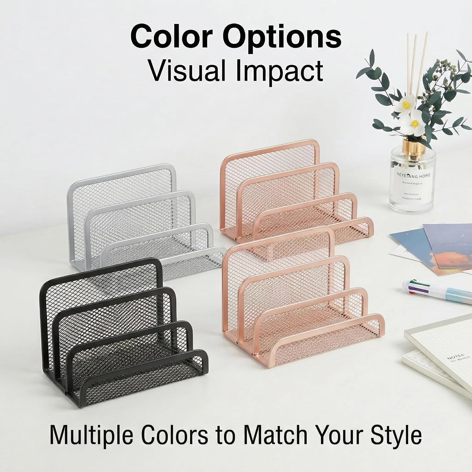 Mail Organizer for Desk, 3-Slot Mesh Metal Mail Holder Countertop, Letter Holder