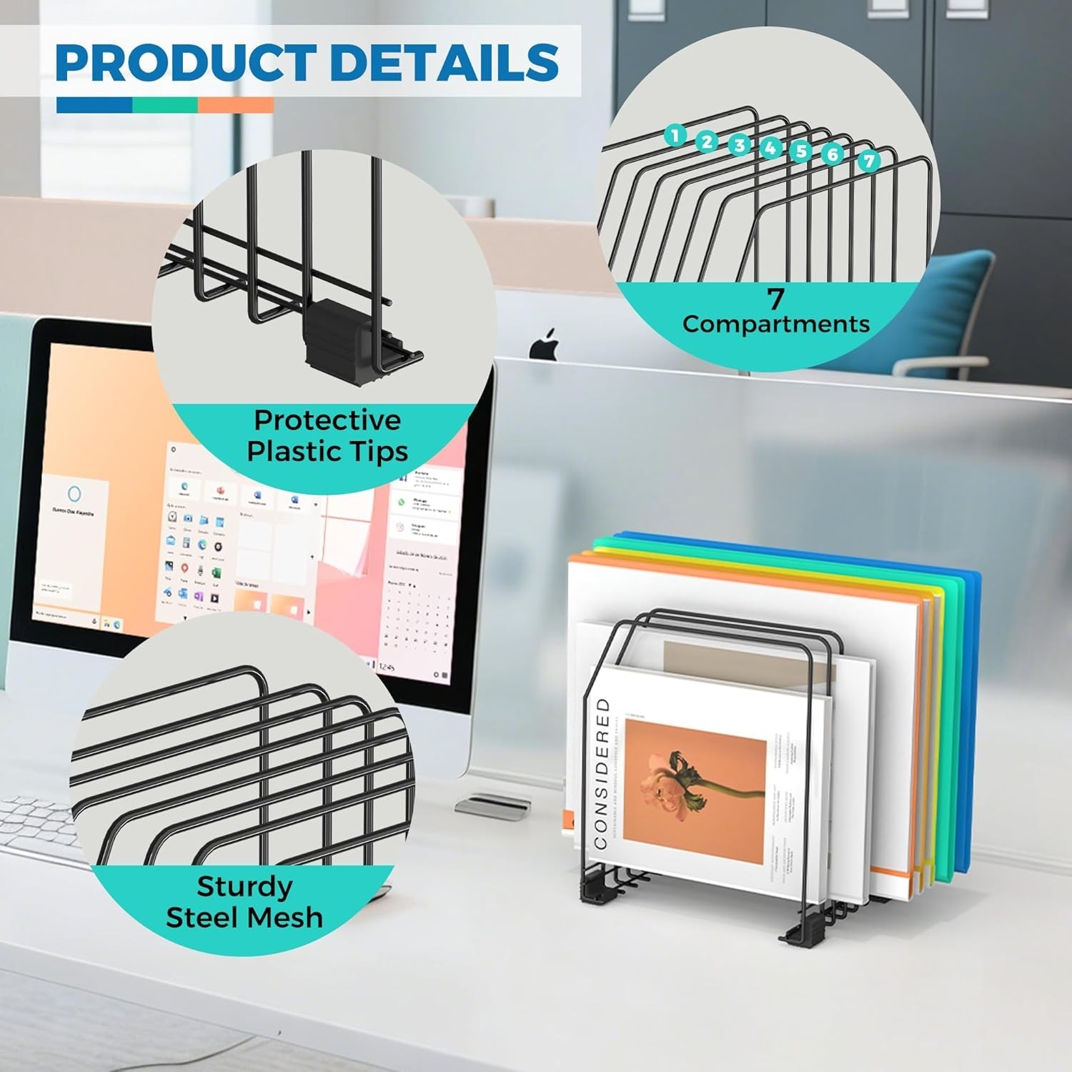 Space-Saving Vertical File Holder – 7 Compartments for Office and Home