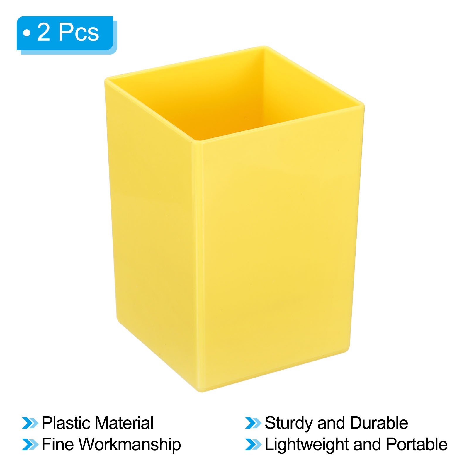 2pcs Pencil Holder, Plastic Makeup Brush Holder Square Desktop Organizer, Yellow
