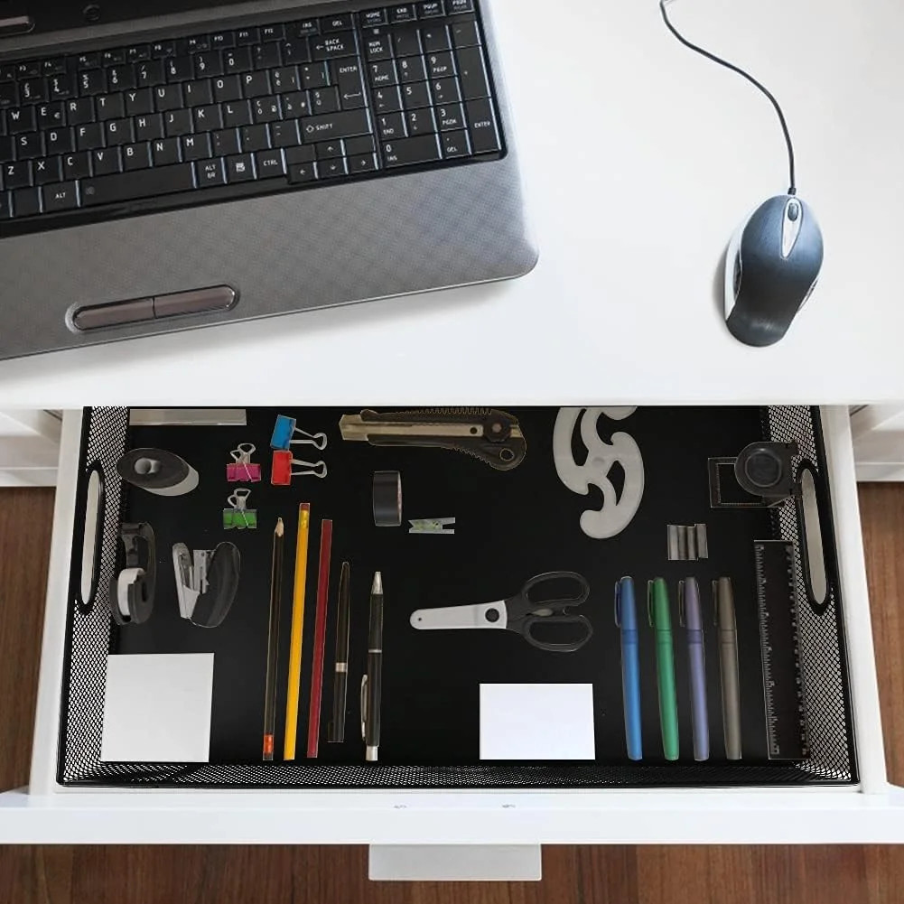 Desk Drawer Organizer, A4 Large Metal Mesh Desk Organizer Tray, Versatile Storag