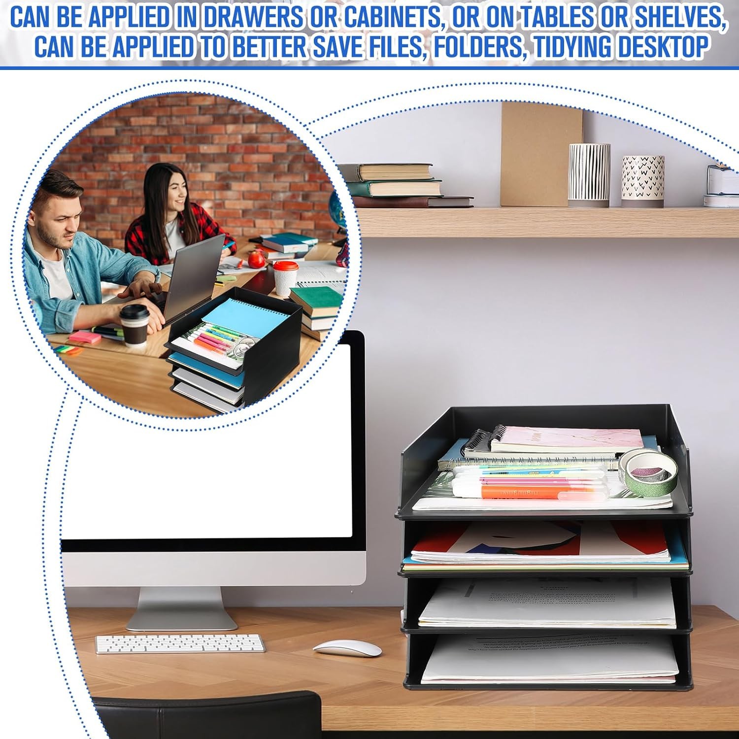 4 Pcs Stackable Paper Trays Rectangular Plastic Desk Tray Holder Desktop 4