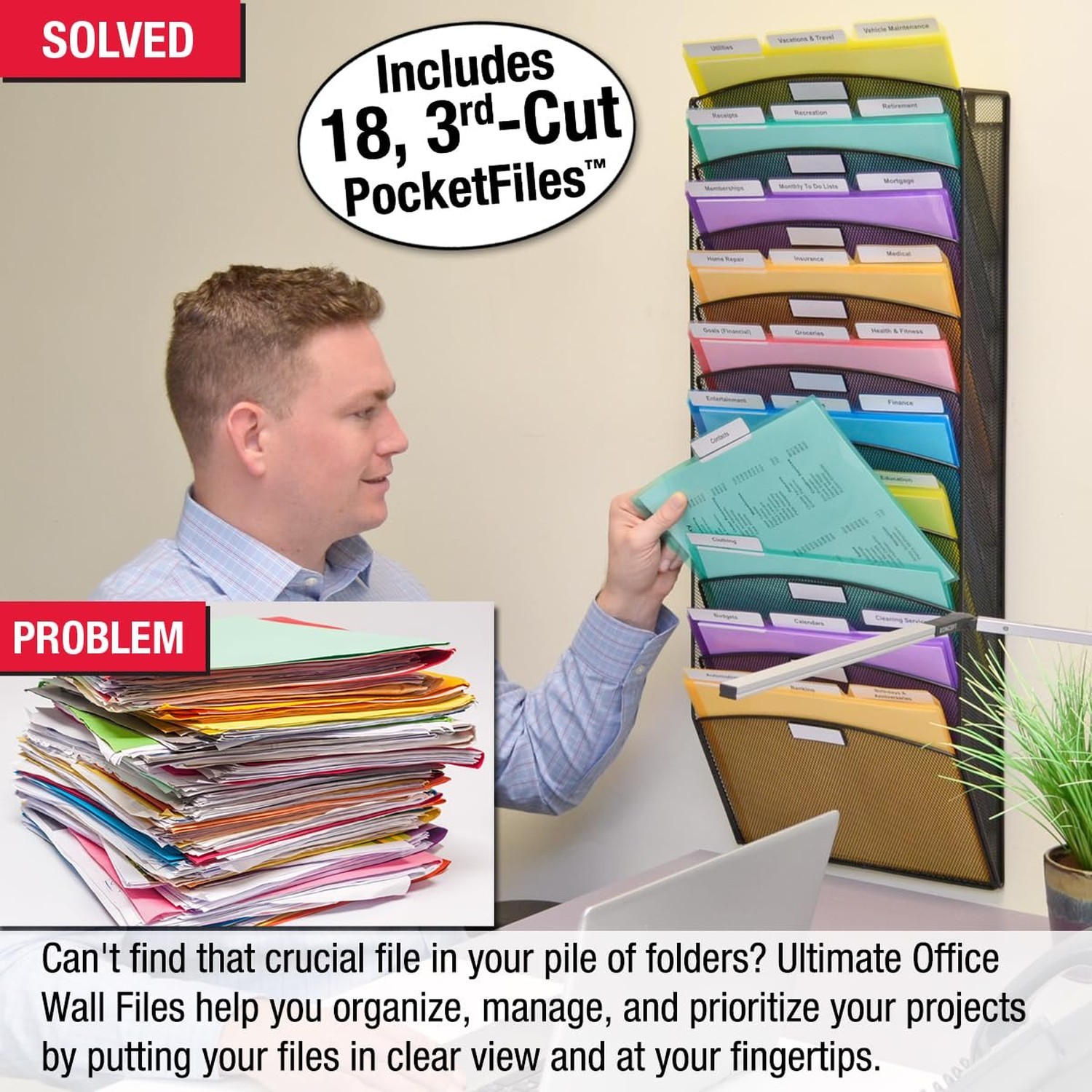 Ultimate Office Mesh Wall File Organizer, 10 Tier Vertical Mount Hanging File…