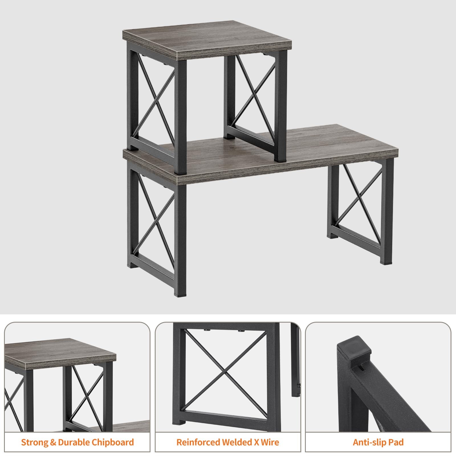 Honiter Desk Shelf for Top of Desk, Wood Desktop Shelf, 2 7.6in-1 Pack, Grey