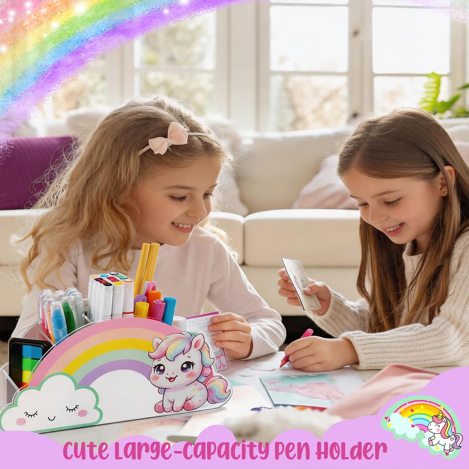 Kids Desk Organizer for Girls, Unicorn Pencil Holder with 5 Compartments, Mar…