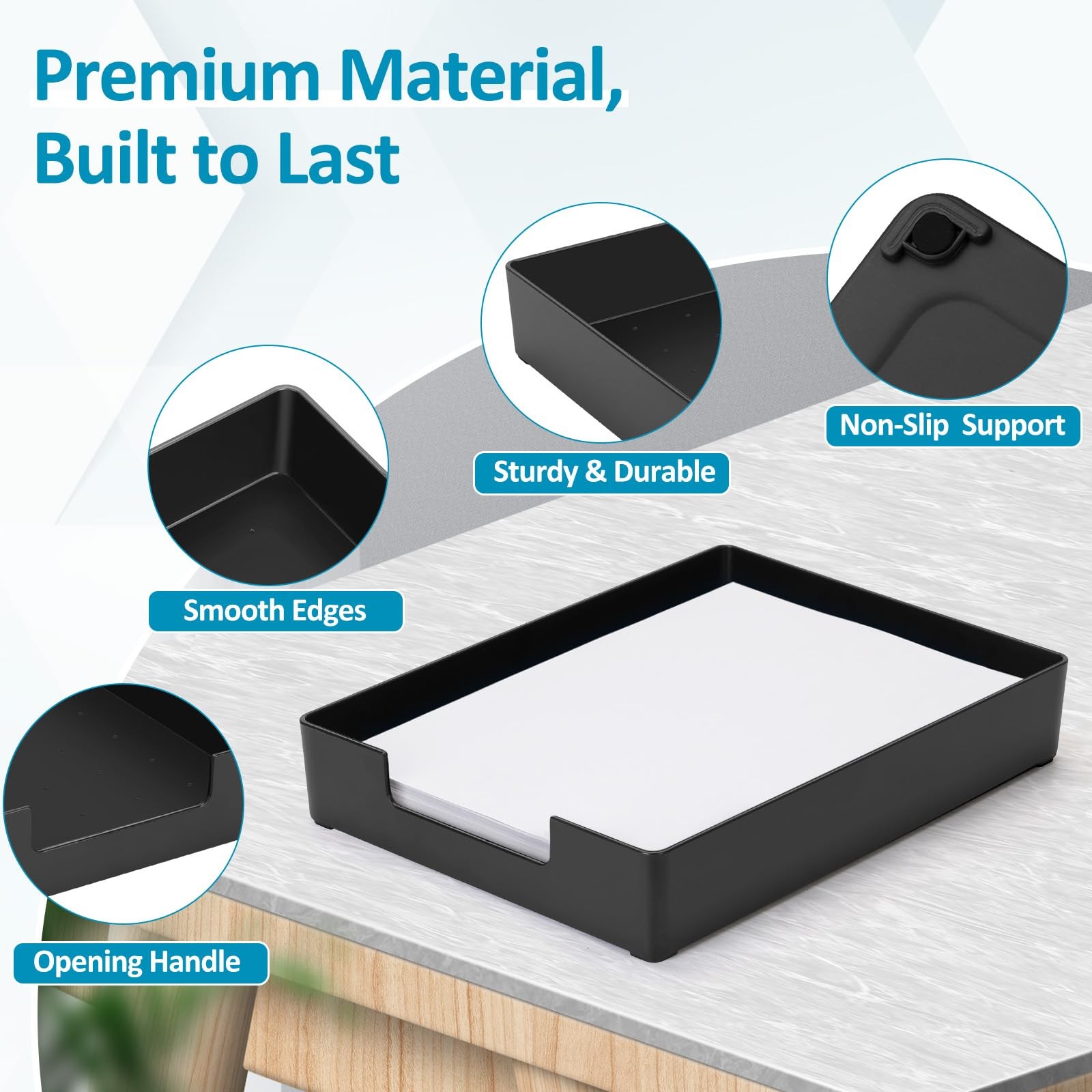 Letter Size A4 Papers Tray Desk 12.99″ L x 9.44″ W x 1.96″ H, Black-2 Pcs