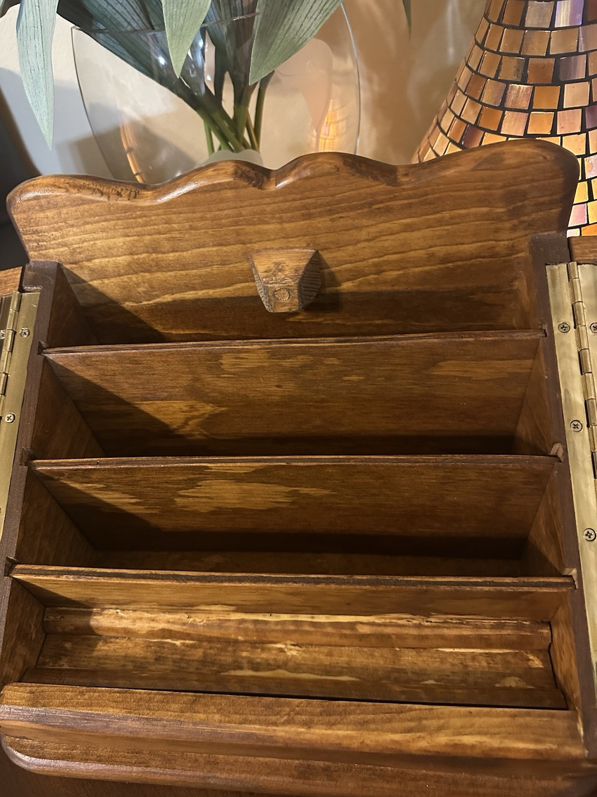 Vintage Handmade Oak Stationery/Mail Organizer 12” Wide X 9” Tall X 10” Deep