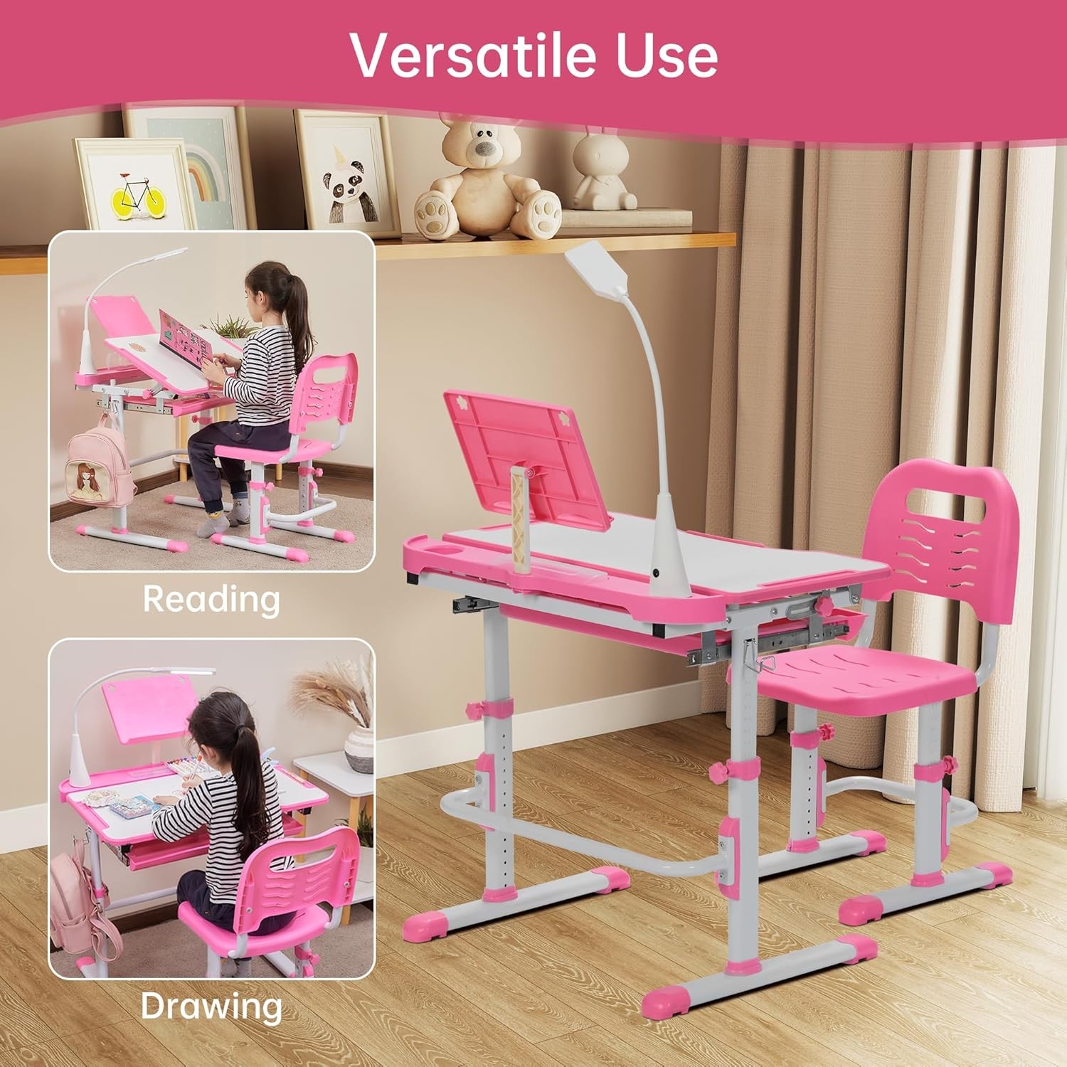 Kids Desk and Chair Set, Height Adjustable Child’s School Study Writing