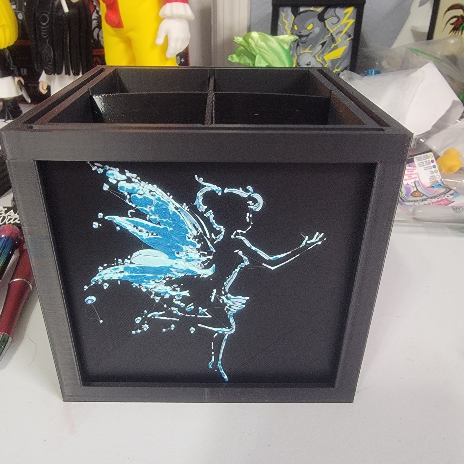 Fairy 3D Printed Shadow Box Organizer Cube Pen Holder Desk Decor Military Stars