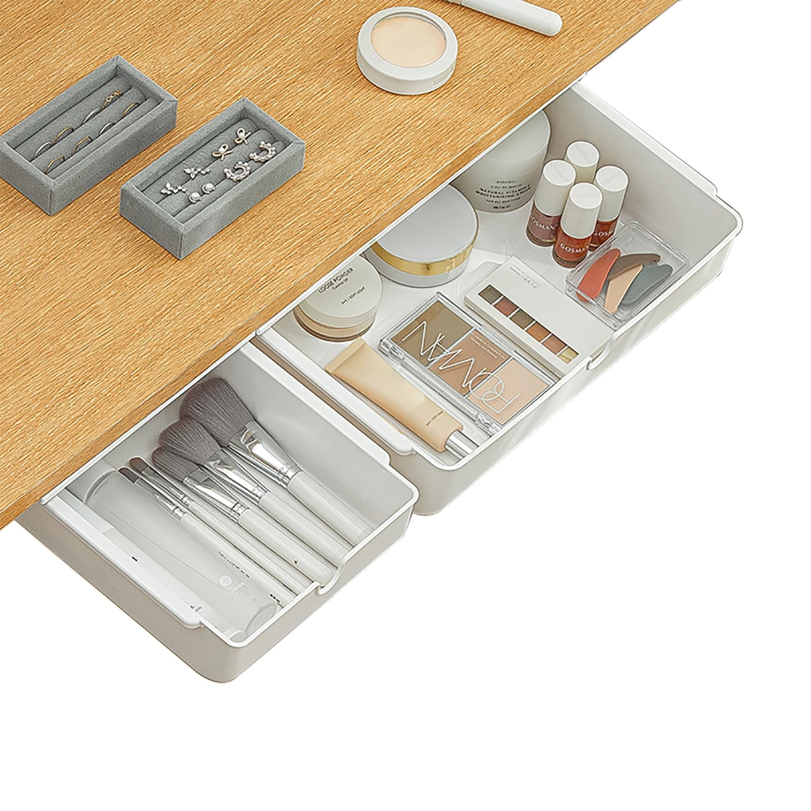 Under Desk Drawer, 2 Pack Large and Medium -Adhesive Under Desk Organisers fo…