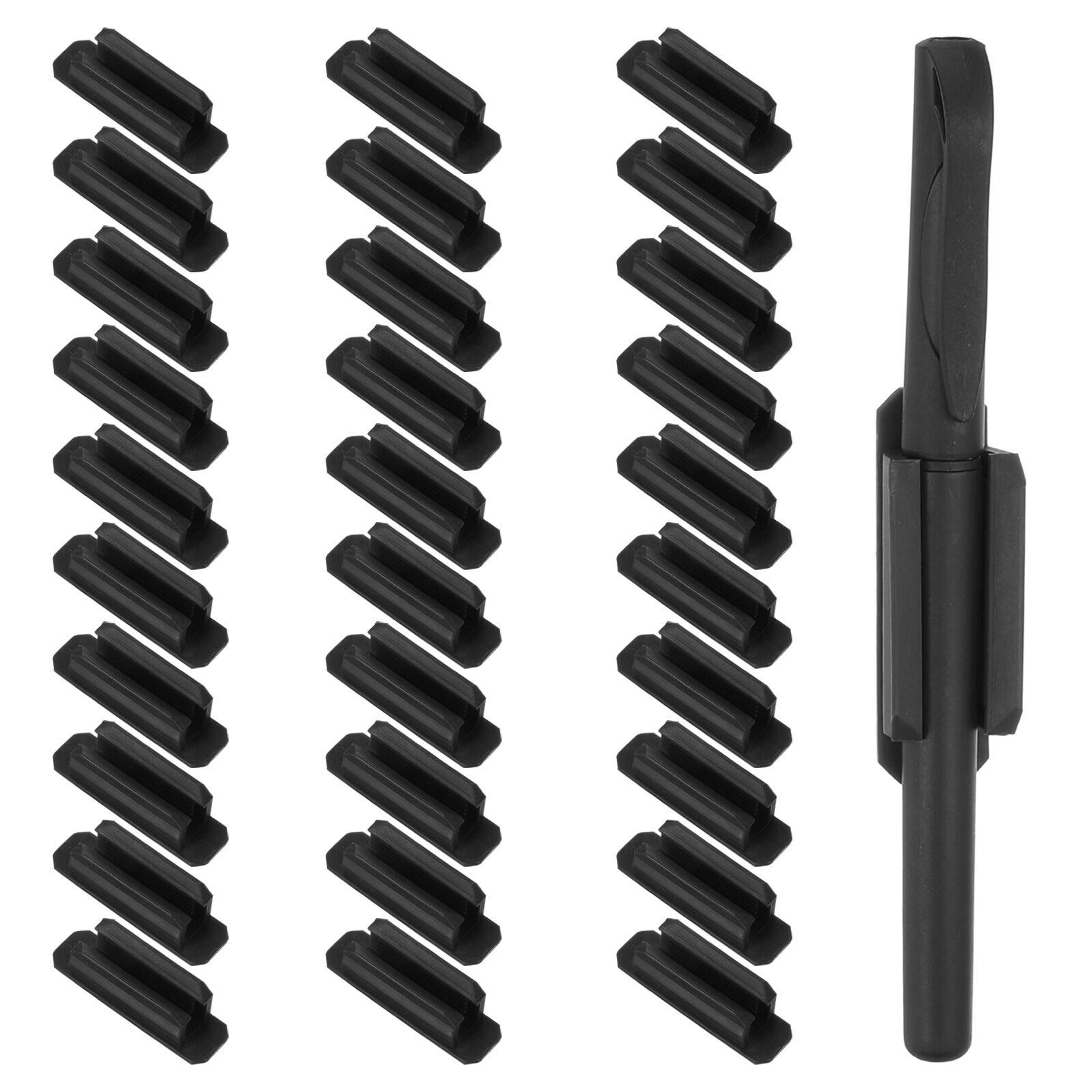 30 Pack Pen Holder for Desk Adhesive Pencil Holders Silicone Holder Black