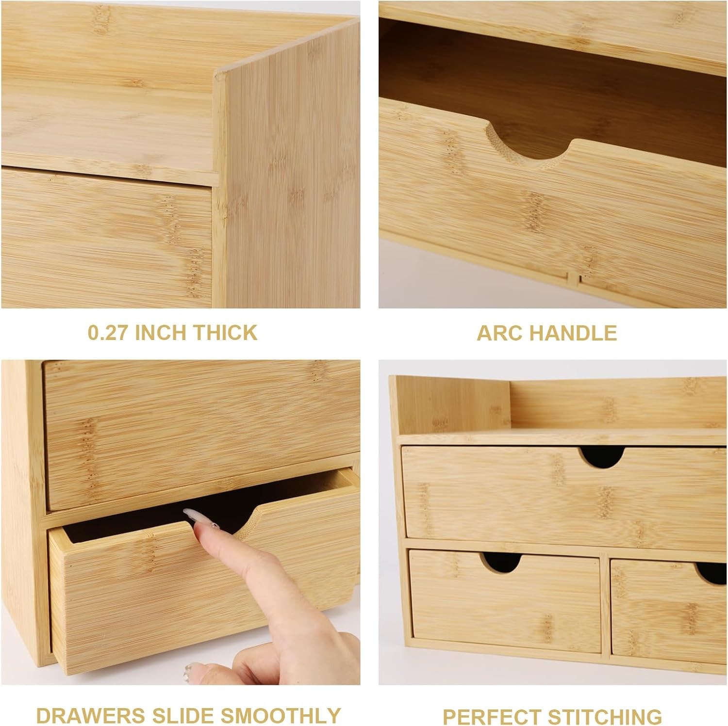Bamboo Desk Organizer with Drawers Countertop Drawers Counter Storage Box Corner