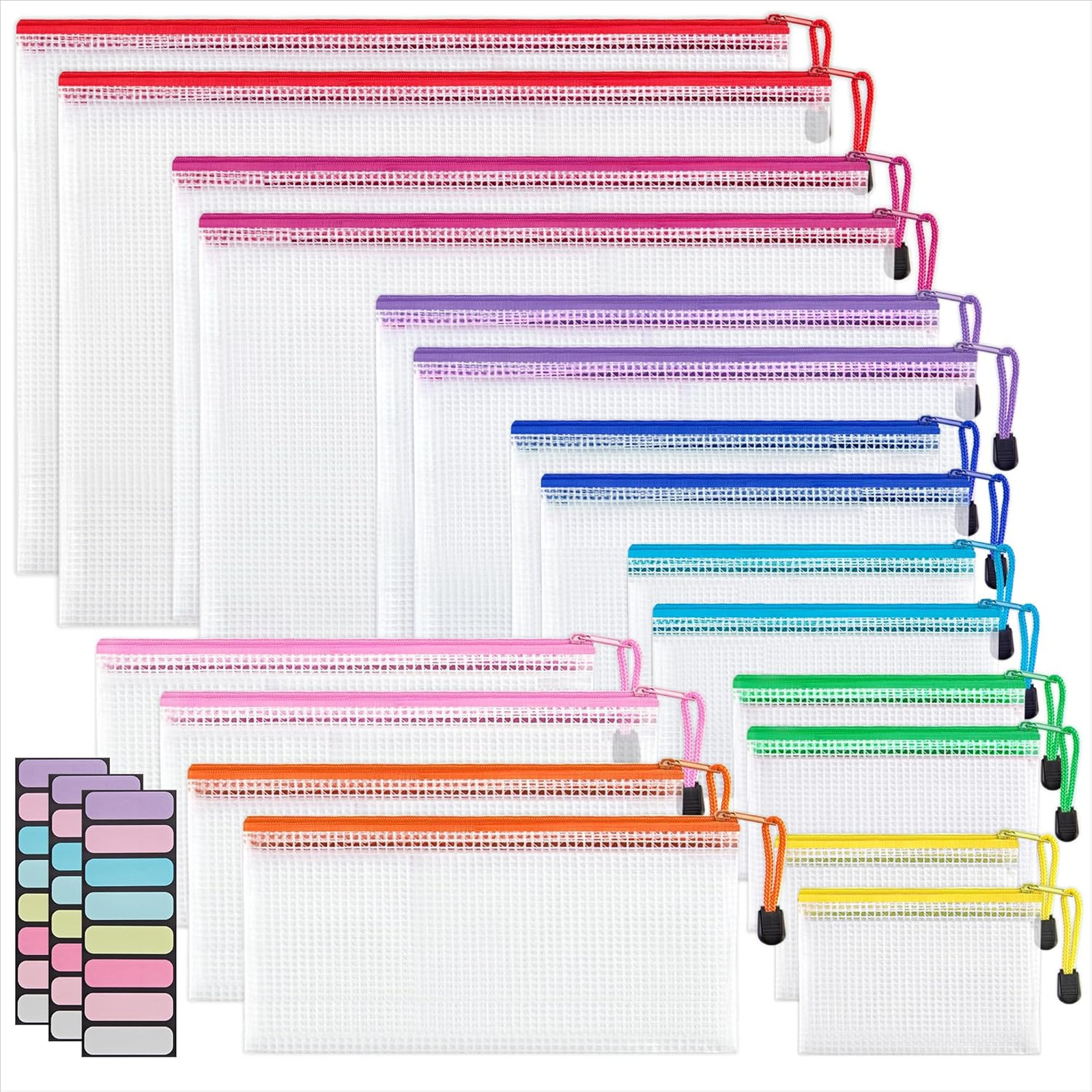 Mesh Zipper Bags Set 8 Sizes Waterproof Pouch Organizer Travel Office School