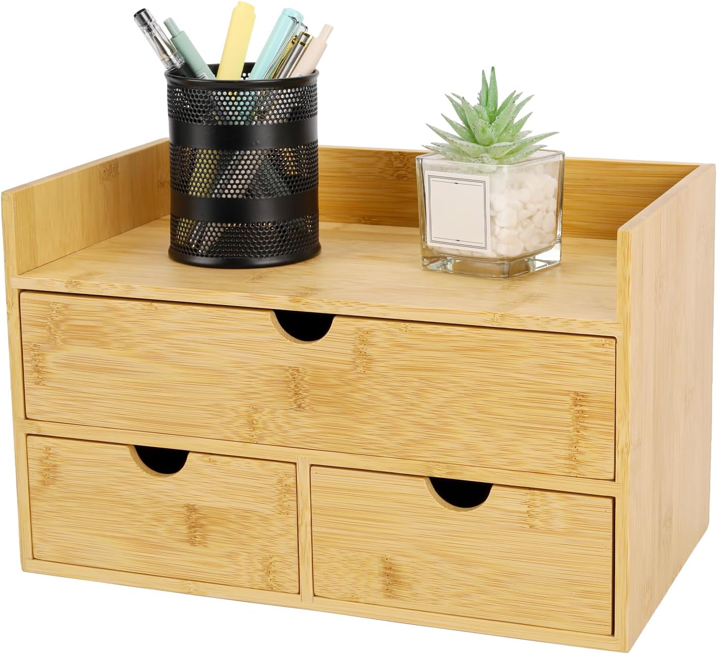 Bamboo Desk Organizer with Drawers Countertop Drawers Counter Storage Box Corner