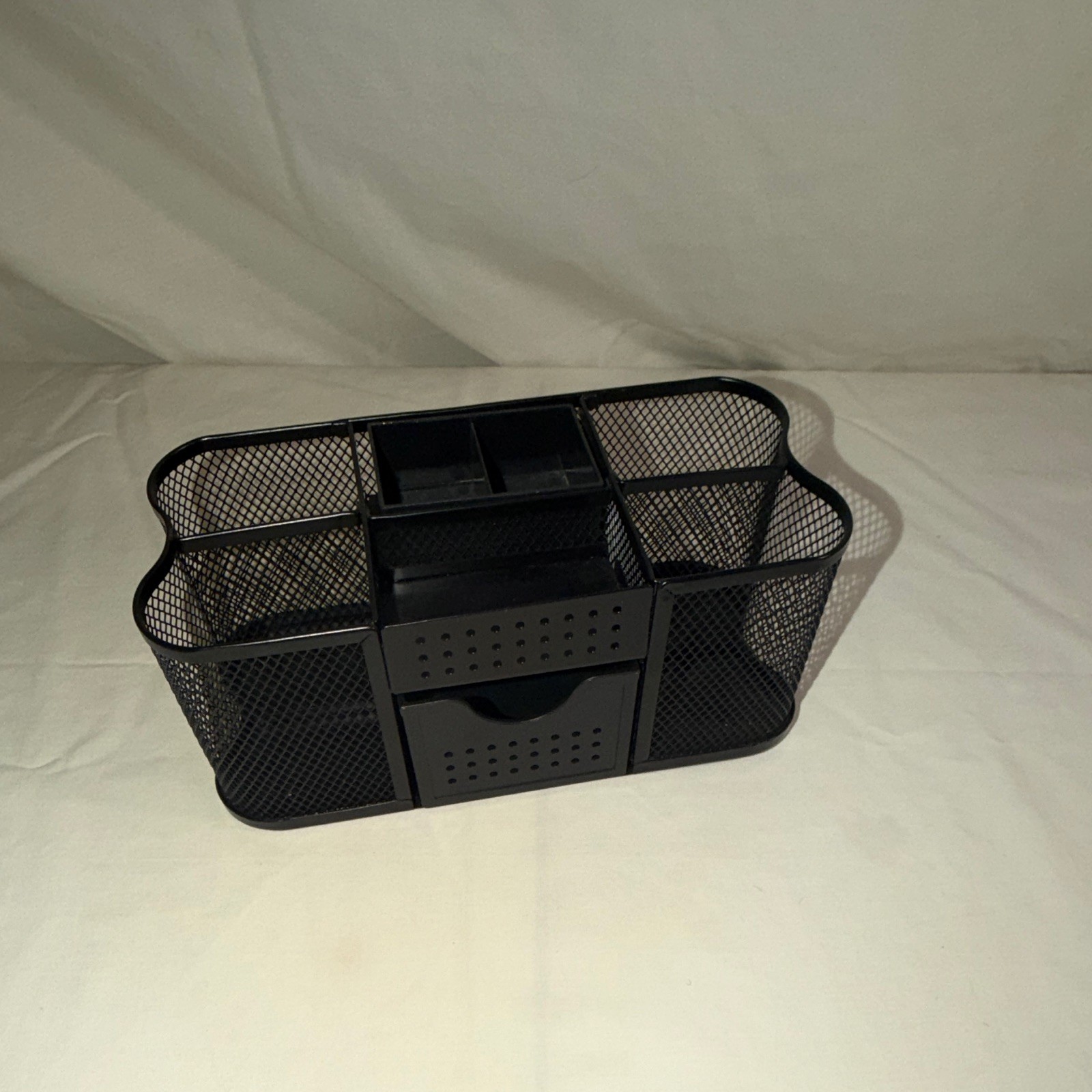 BLACK MESH DESK OFFICE ORGANIZER PEN/PENCIL HOLDER POST IT NOTE AND DRAWER