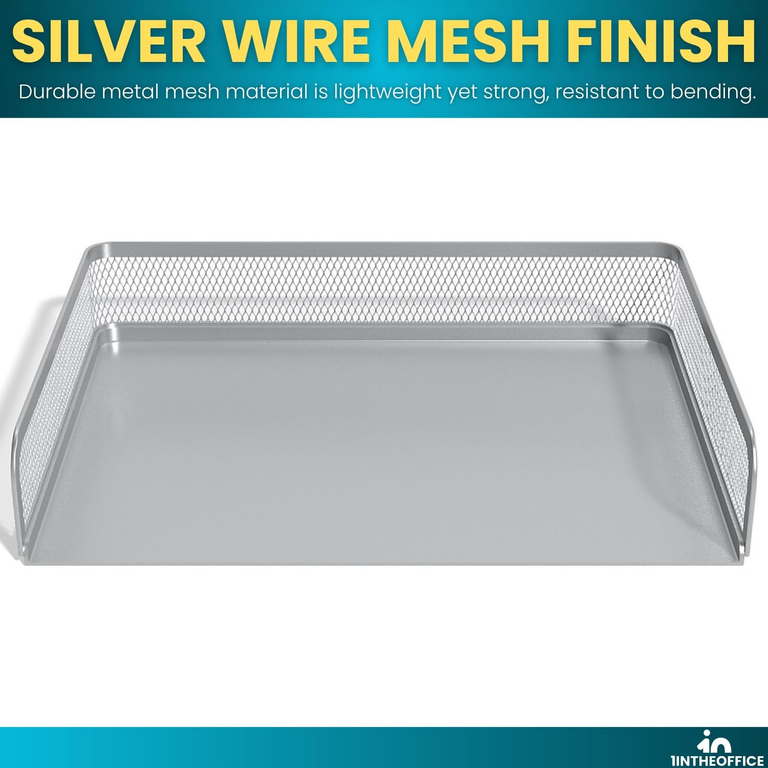 1Inthehome Stackable Side Load Letter Tray Silver Wire Metal Mesh Paper Tray