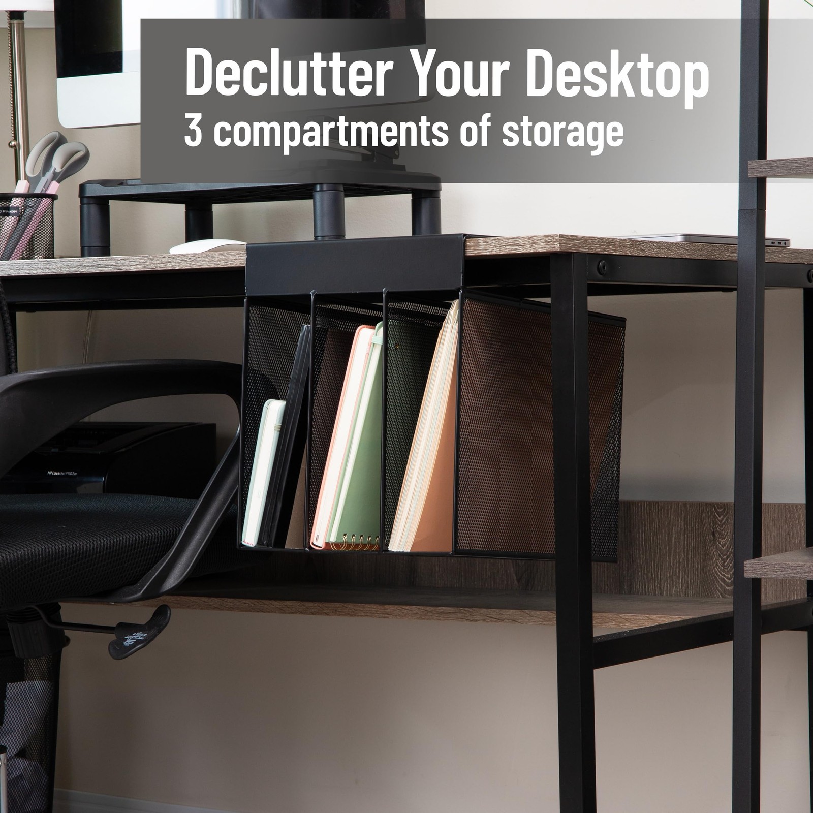 Mind Reader Slide-On Under Desk File Organizer, No Tools Vertical, Black